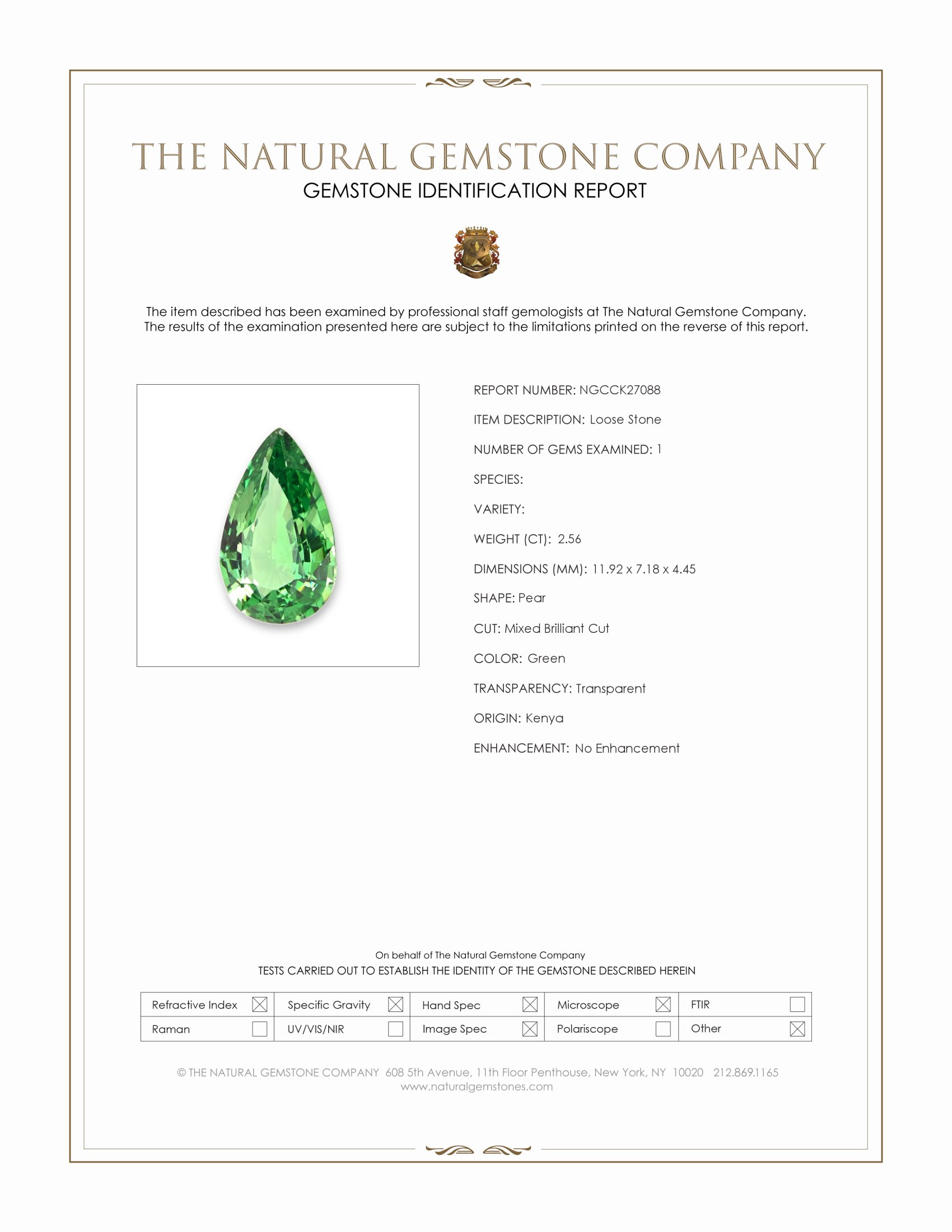 2.56 Ct. Tsavorite Garnet from Kenya