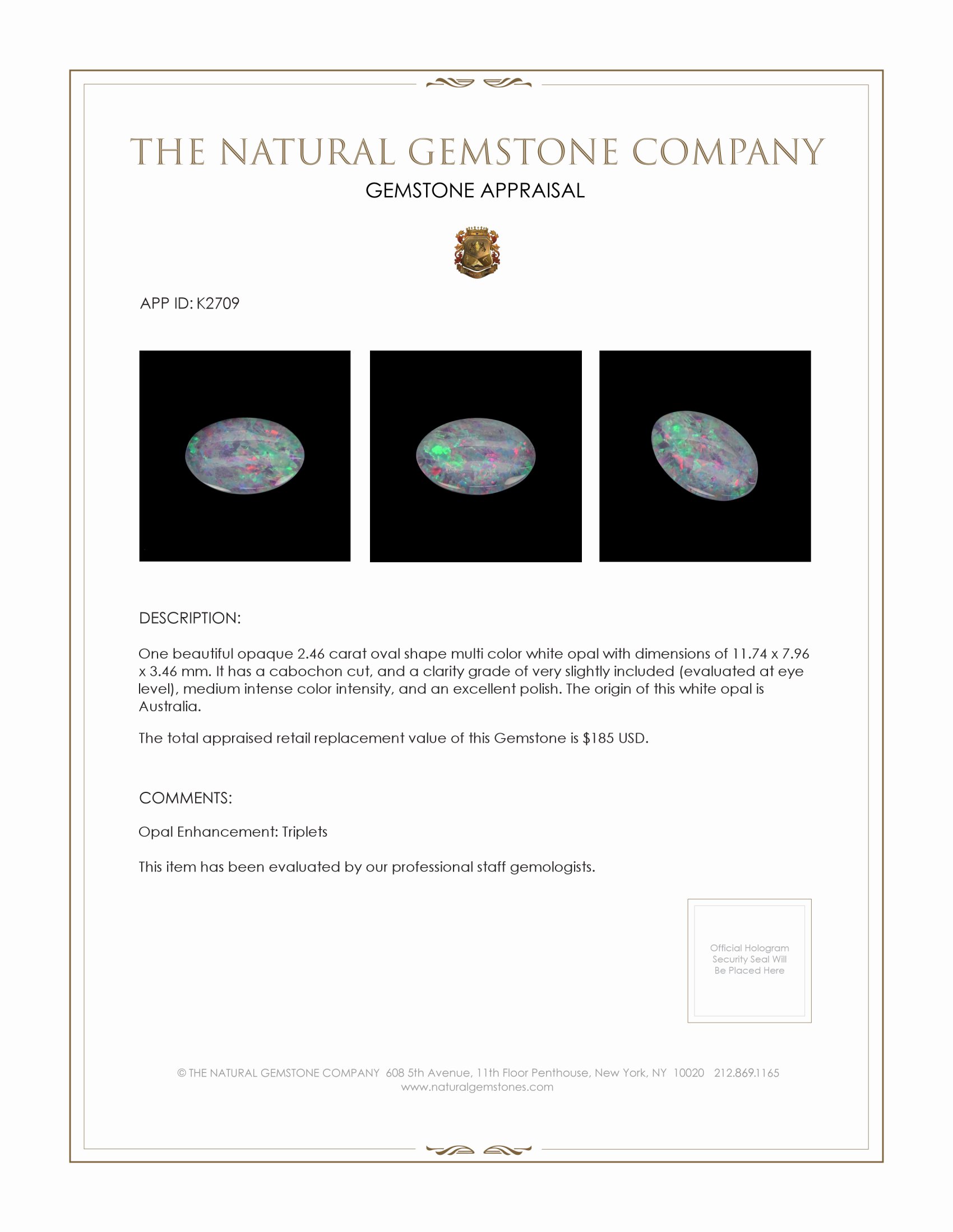 2.46 Ct. Cabochon White Opal from Australia