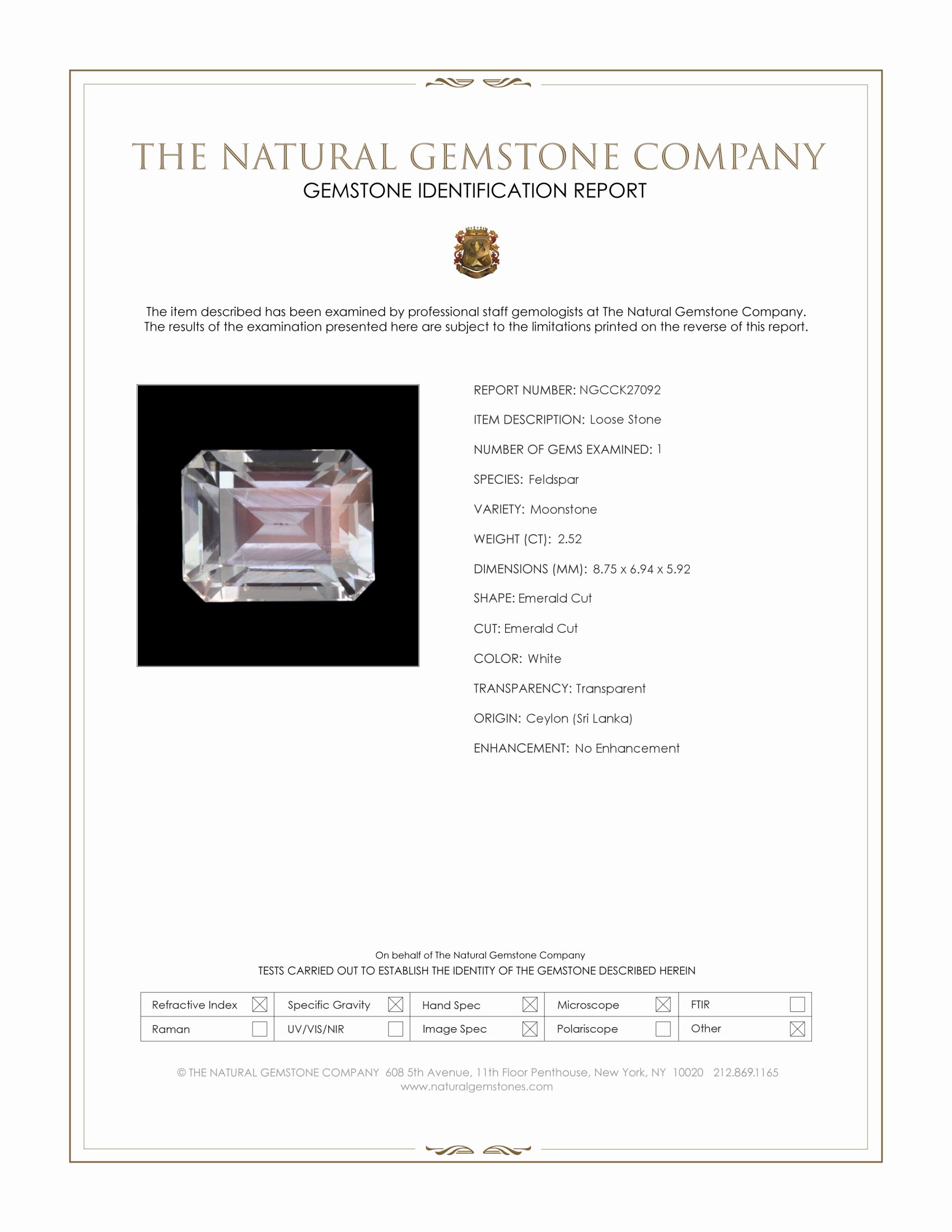 2.52 Ct. White Moonstone from Ceylon (Sri Lanka)