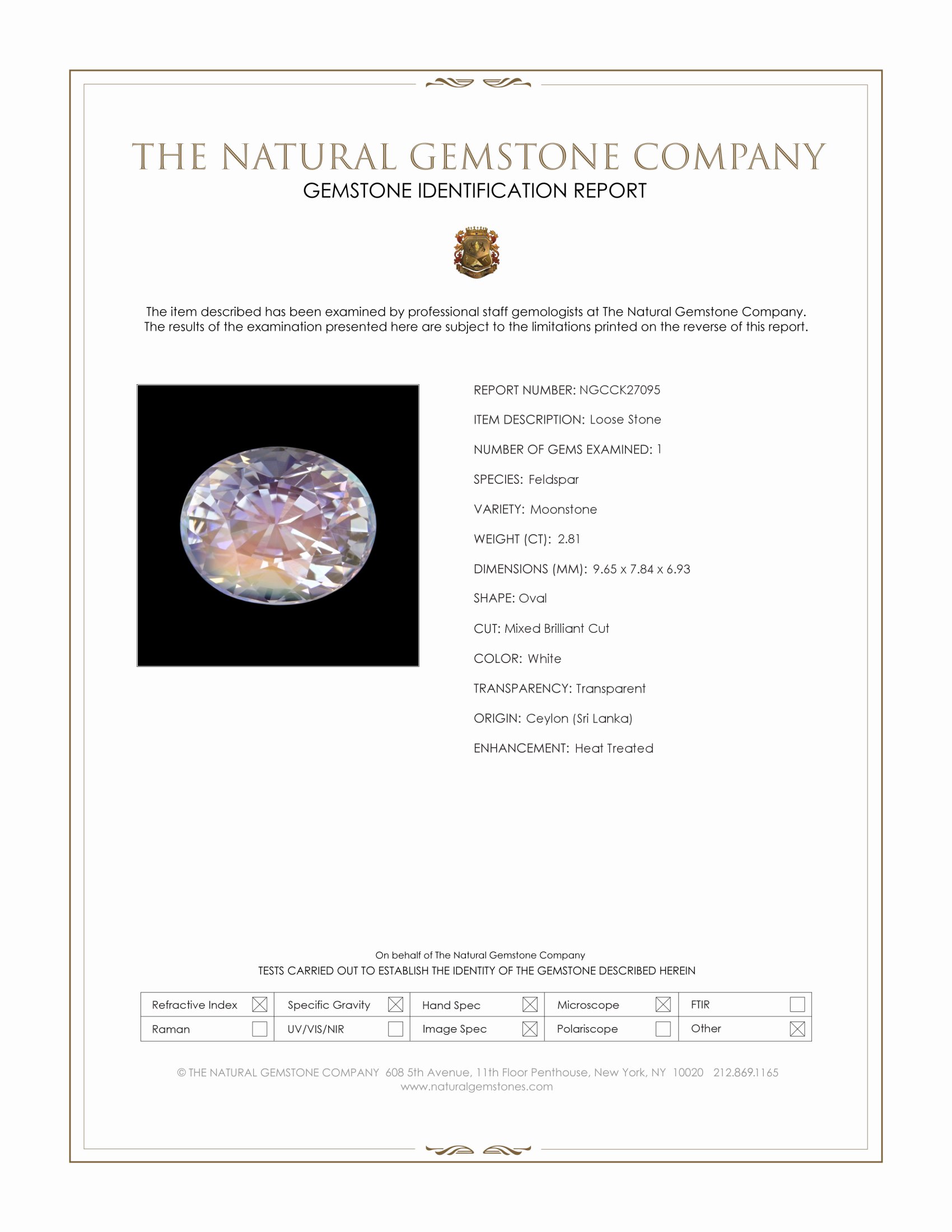 2.81 Ct. White Moonstone from Ceylon (Sri Lanka)
