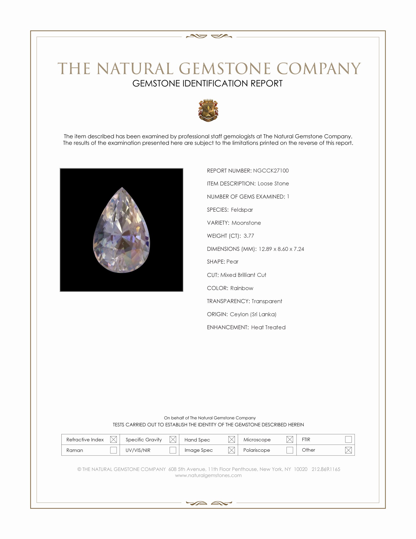 3.77 Ct. Rainbow Moonstone from Ceylon (Sri Lanka)