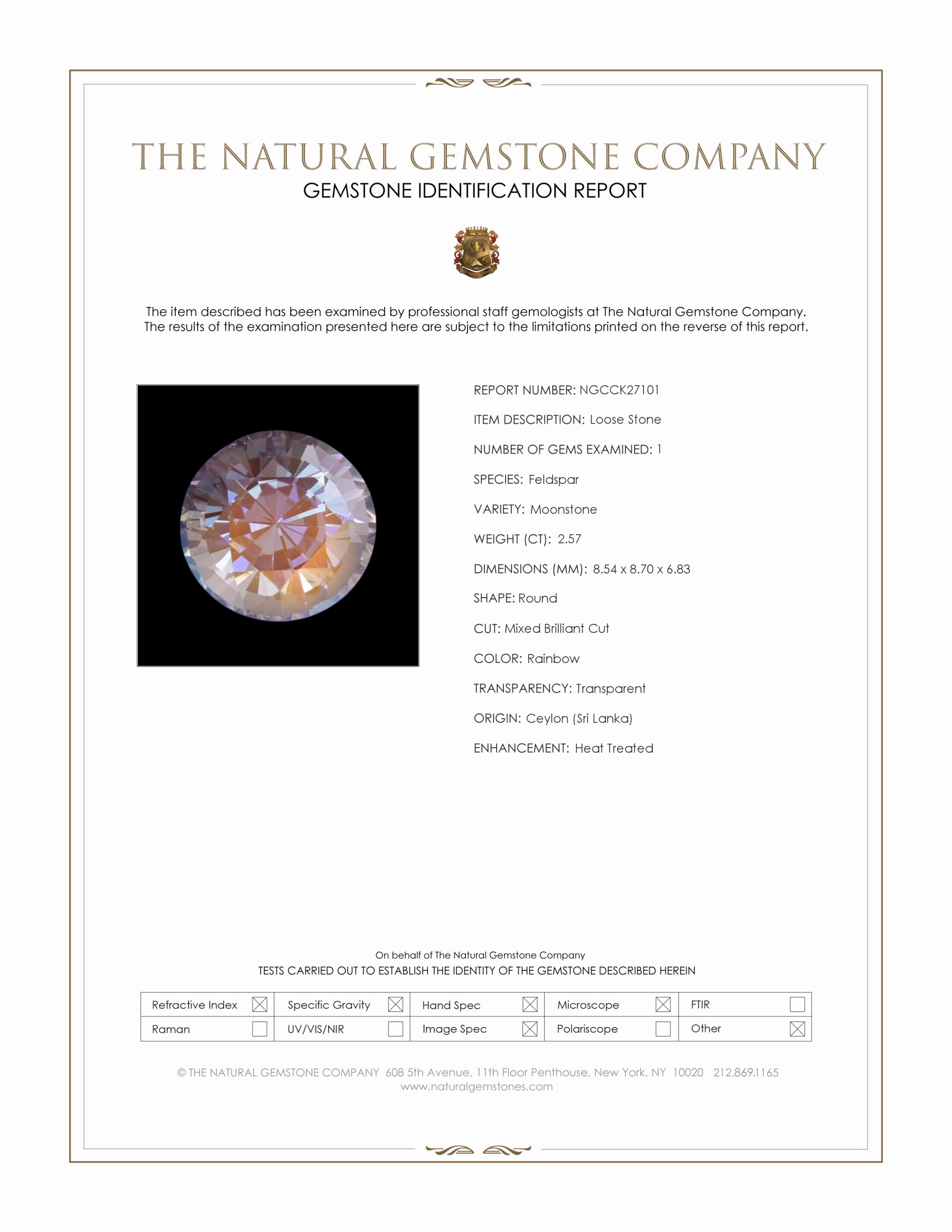 2.57 Ct. Rainbow Moonstone from Ceylon (Sri Lanka)