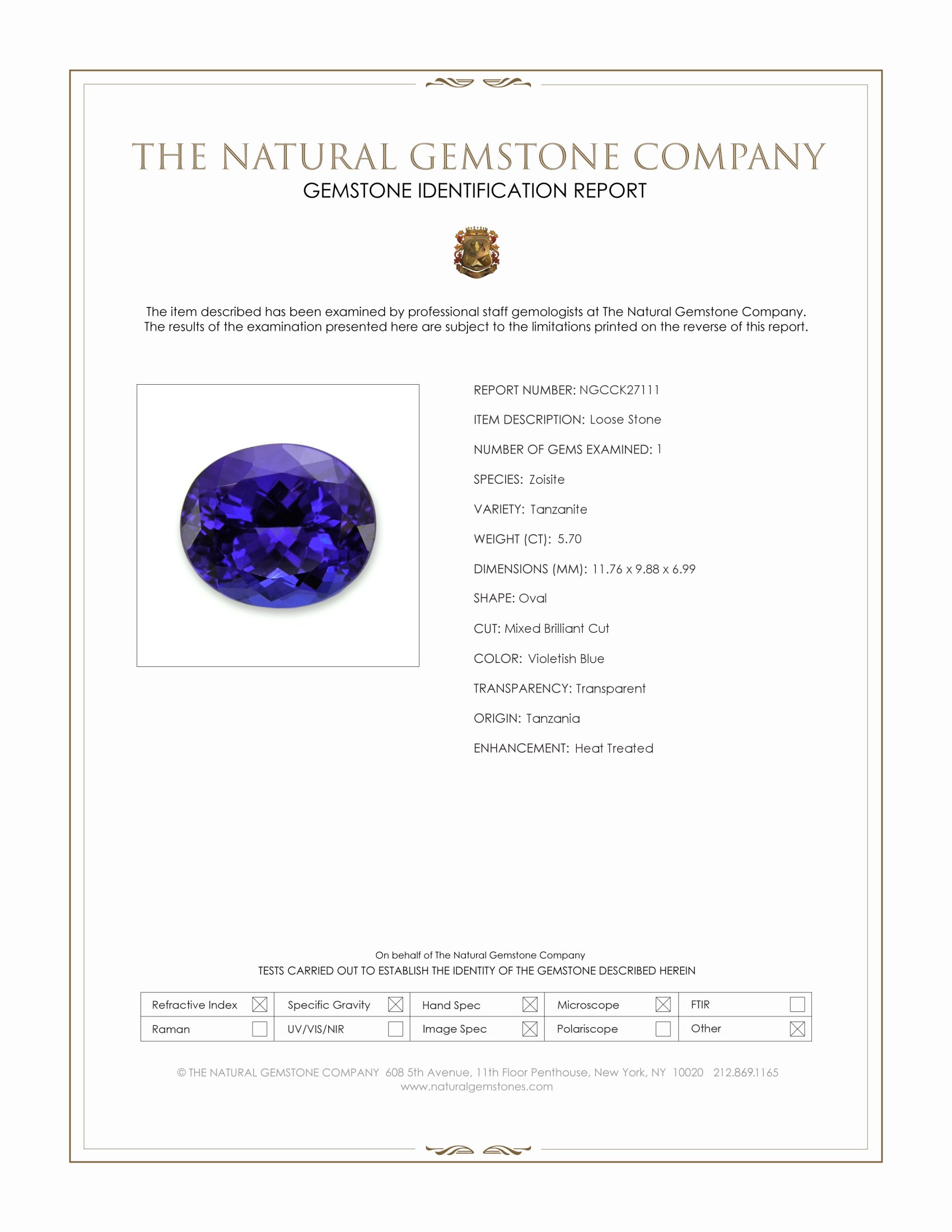 5.70 Ct. Violetish Blue Tanzanite from Tanzania