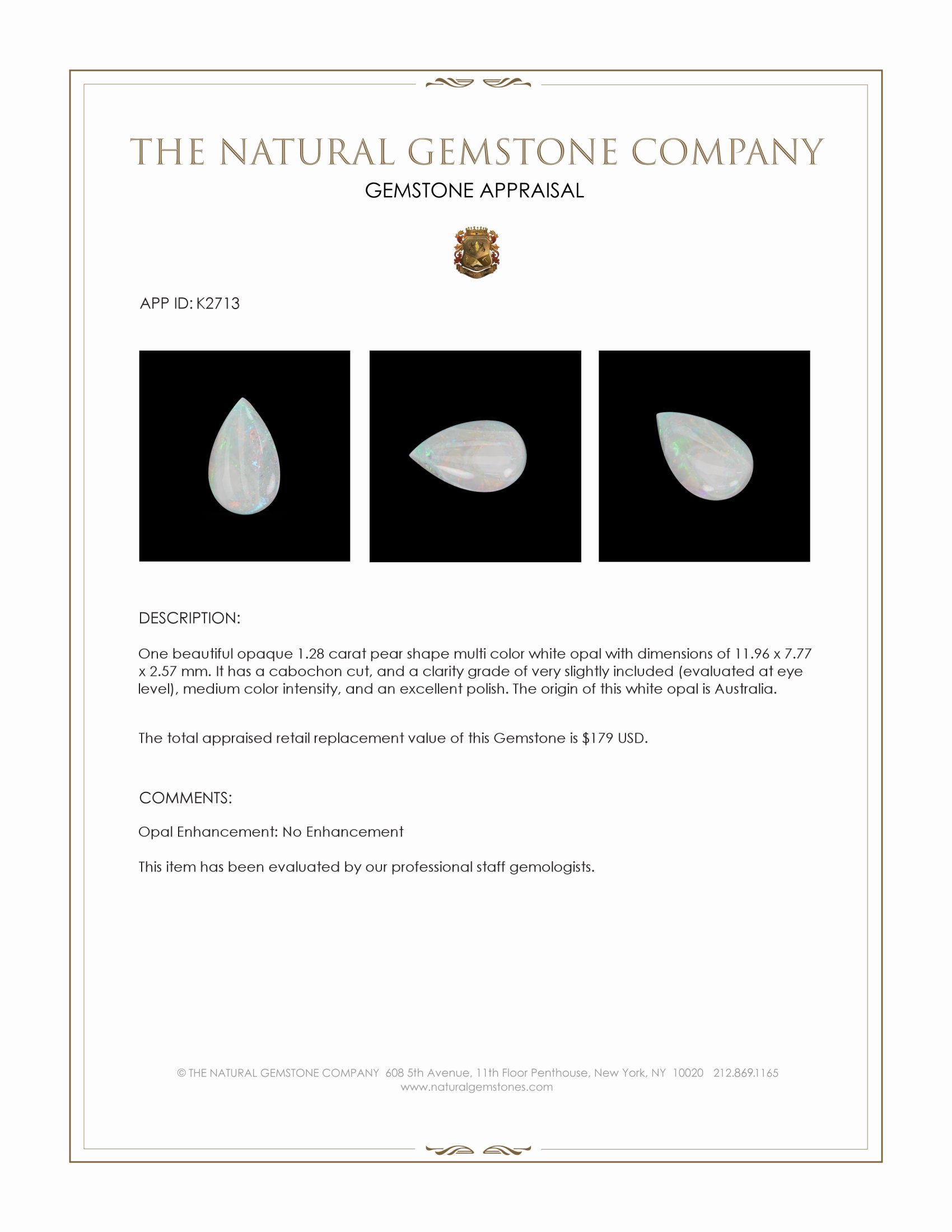 1.28 Ct. Cabochon White Opal from Australia