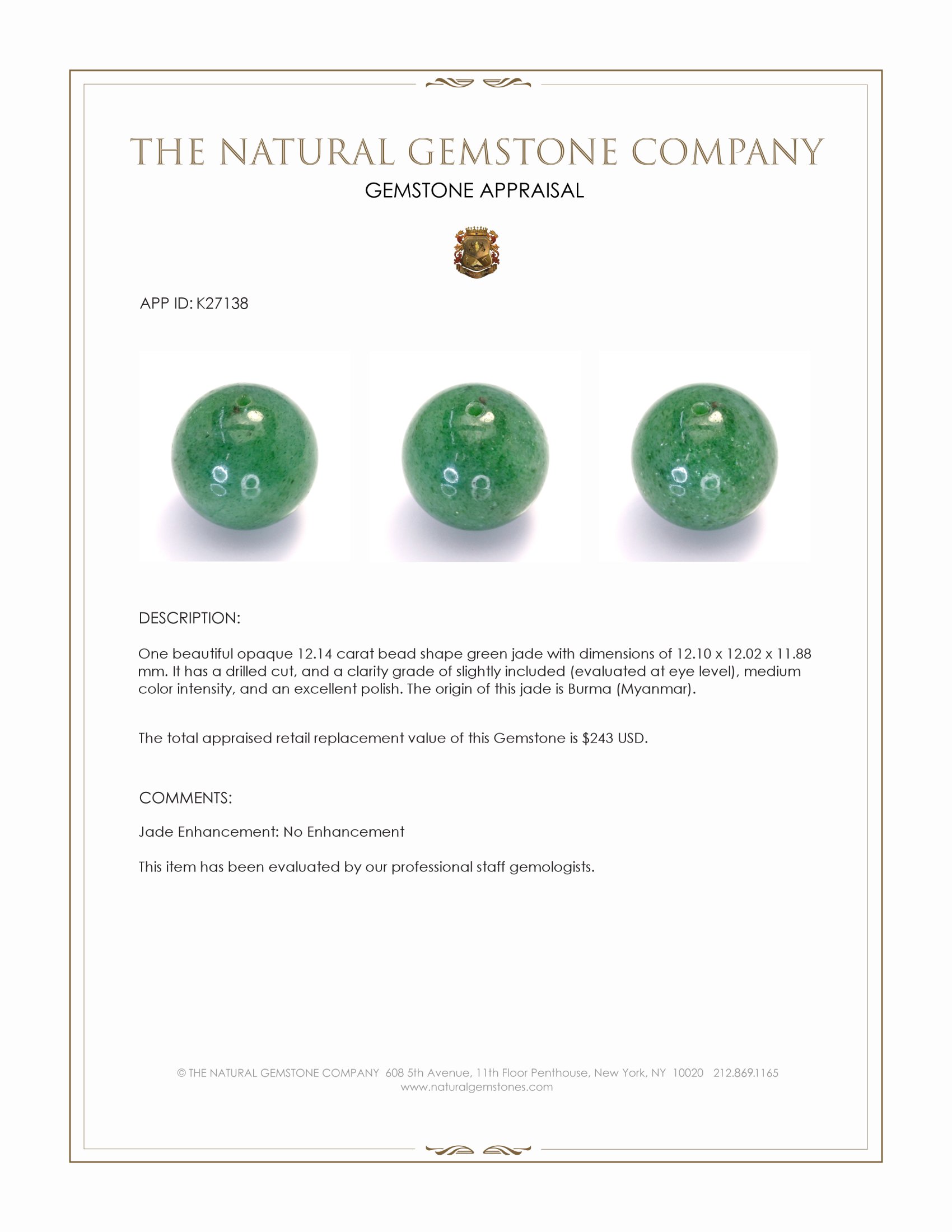 12.14 Ct. Green Jade from Burma (Myanmar)