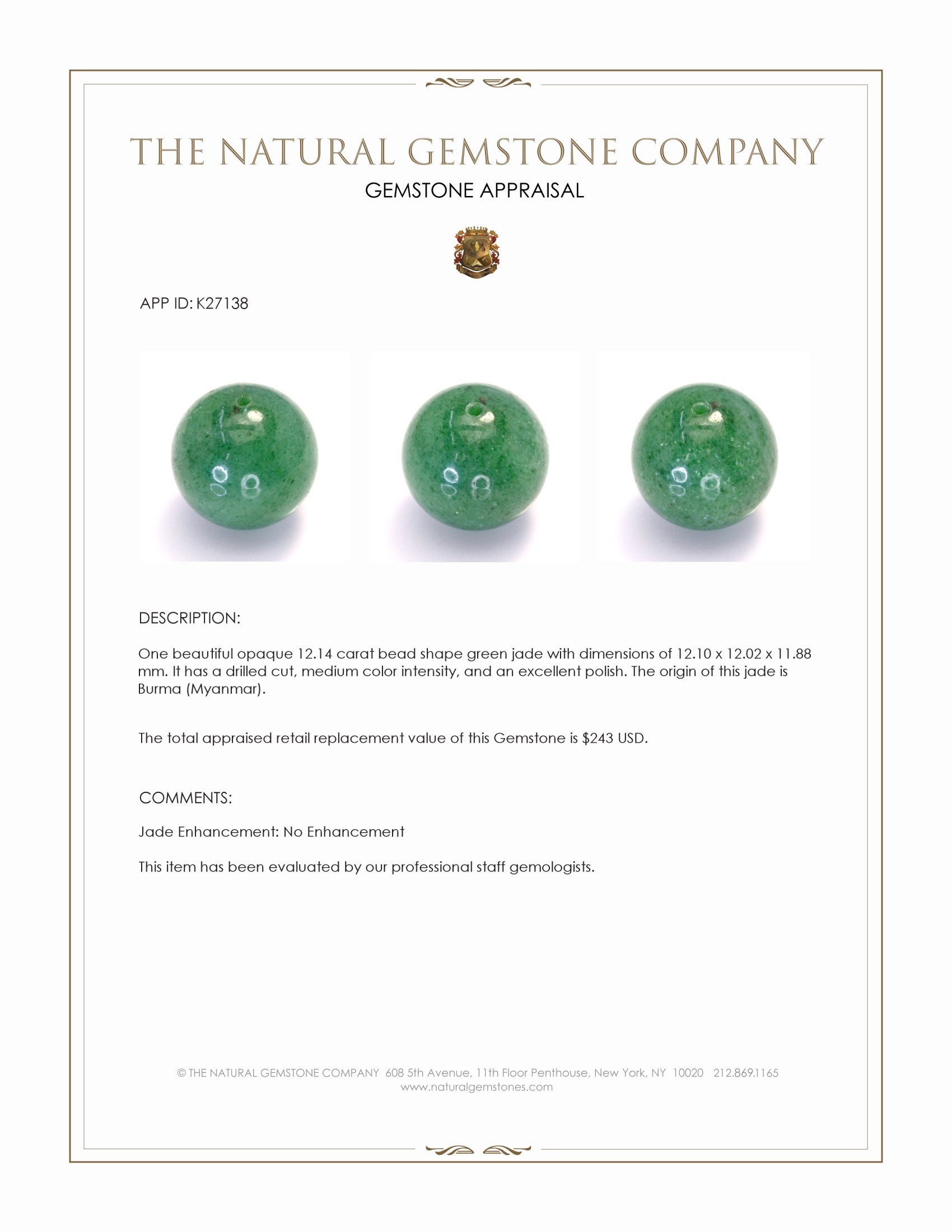 12.14 Ct. Green Jade from Burma (Myanmar)