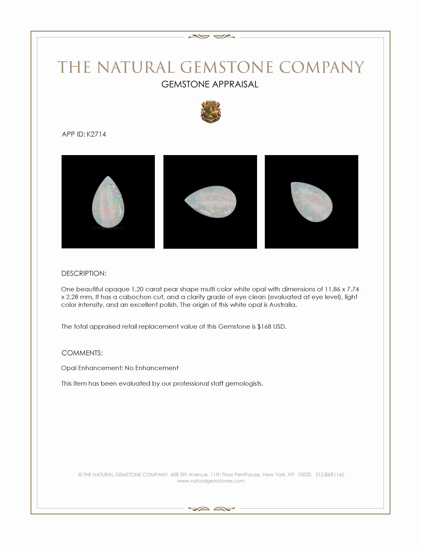 1.20 Ct. Cabochon White Opal from Australia