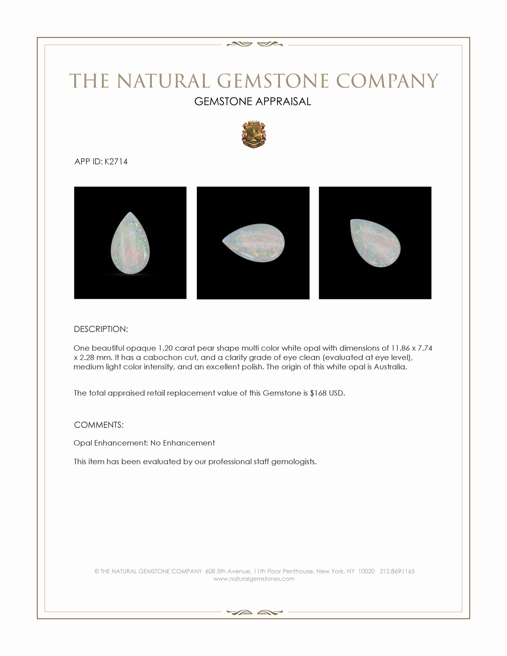 1.20 Ct. Cabochon White Opal from Australia