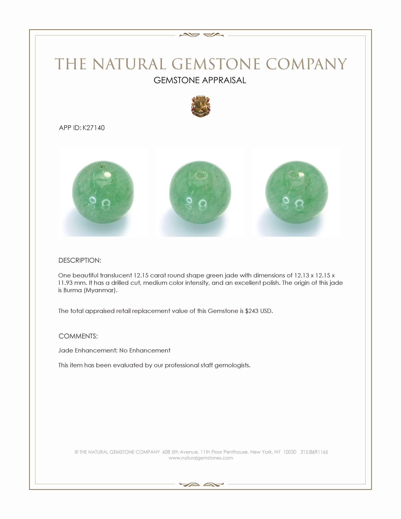12.15 Ct. Green Jade from Burma (Myanmar)