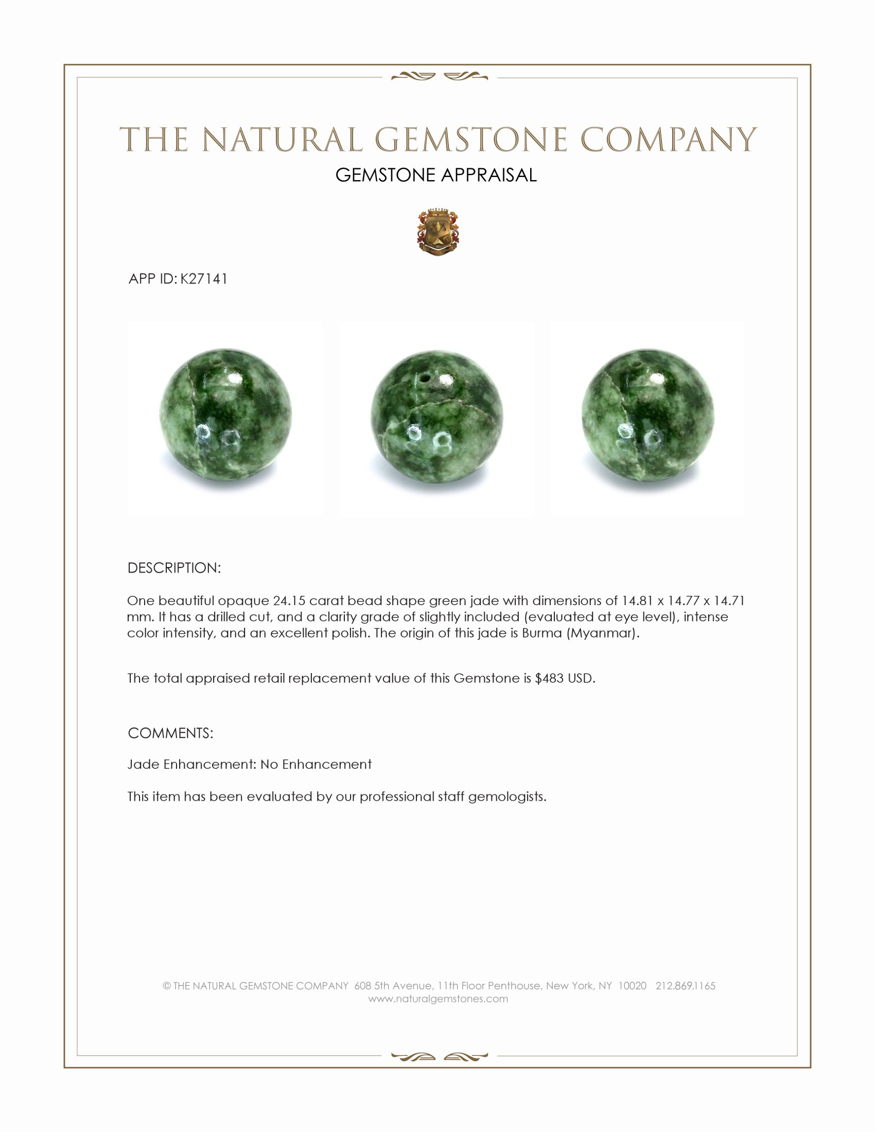 24.15 Ct. Green Jade from Burma (Myanmar)