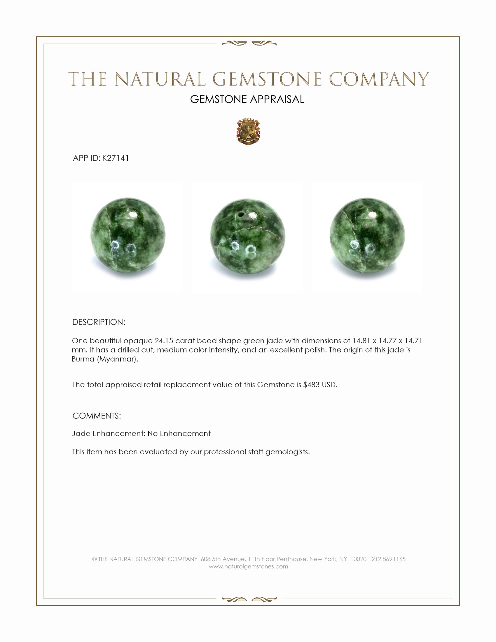 24.15 Ct. Green Jade from Burma (Myanmar)
