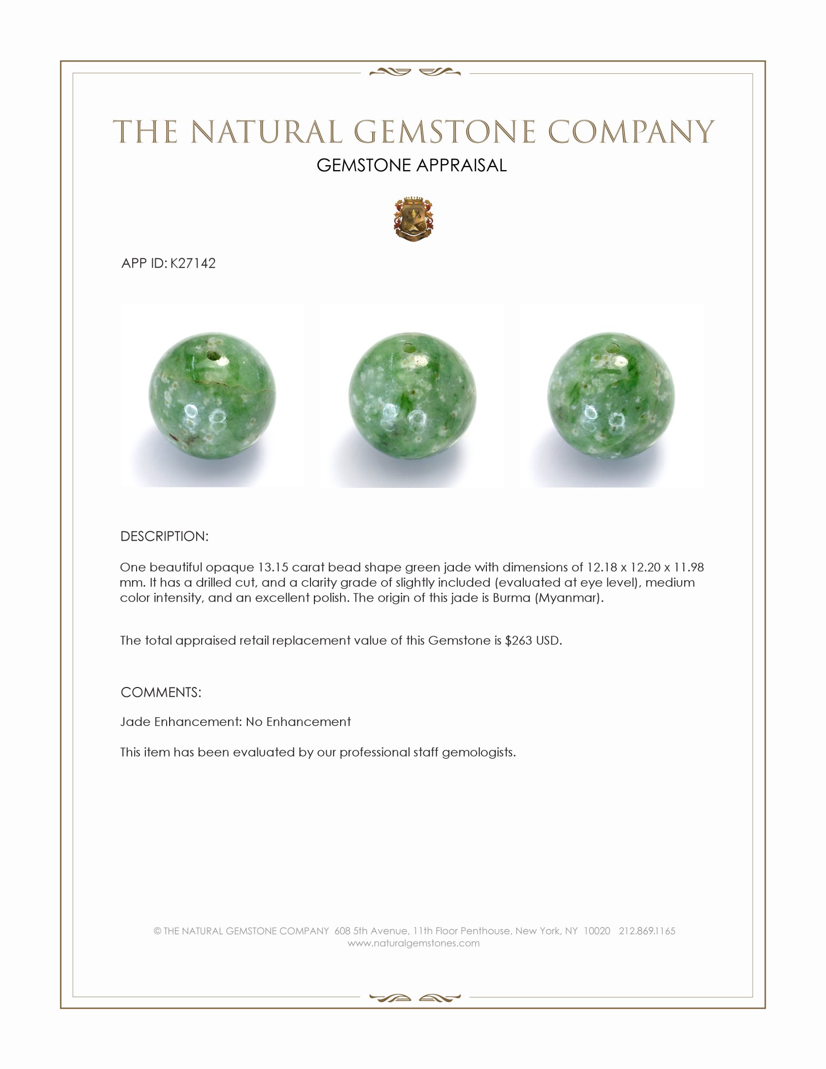 13.15 Ct. Green Jade from Burma (Myanmar)