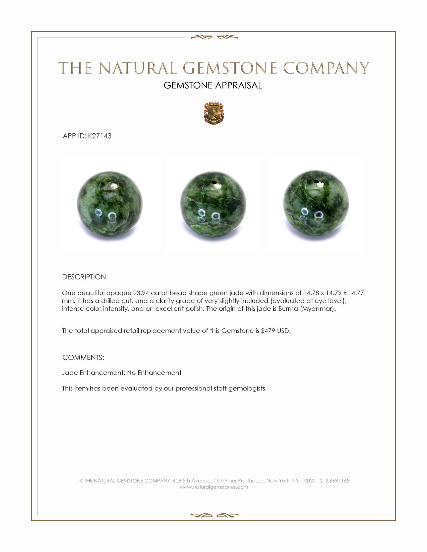 23.94 Ct. Green Jade from Burma (Myanmar)