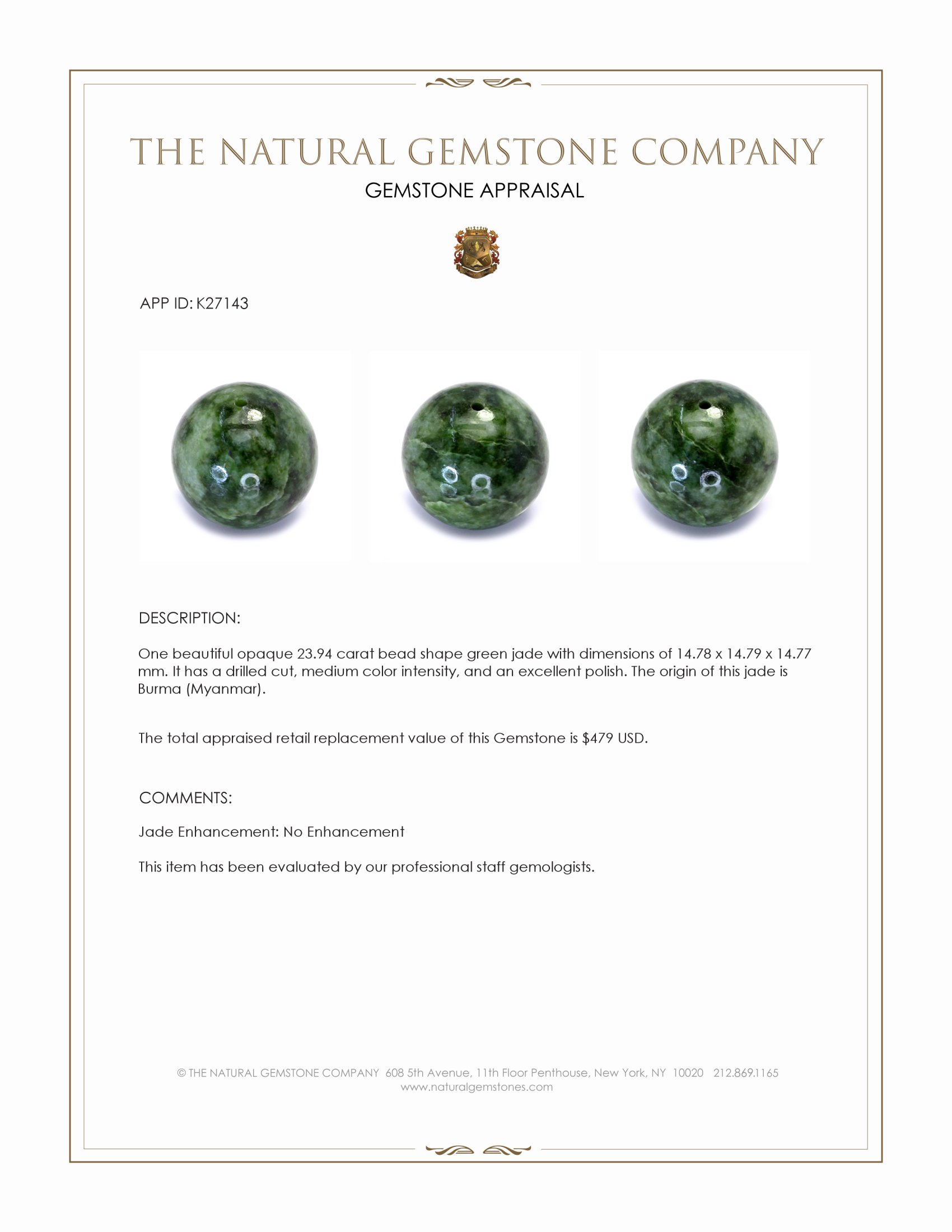 23.94 Ct. Green Jade from Burma (Myanmar)