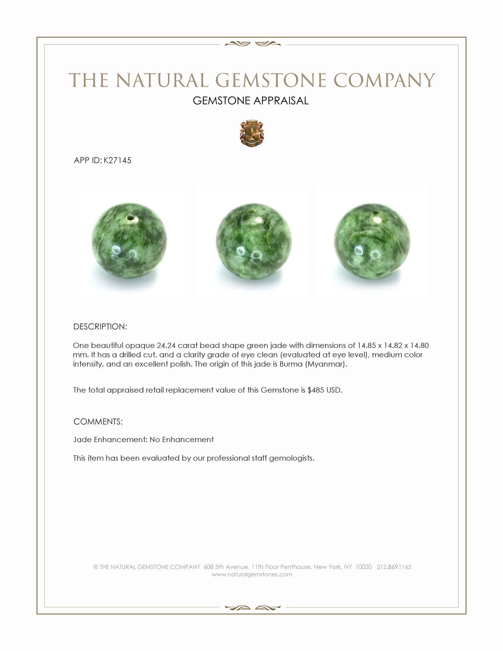 24.24 Ct. Green Jade from Burma (Myanmar)