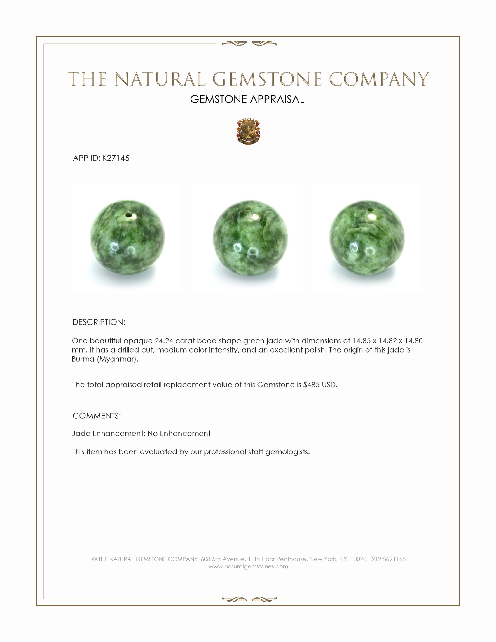 24.24 Ct. Green Jade from Burma (Myanmar)