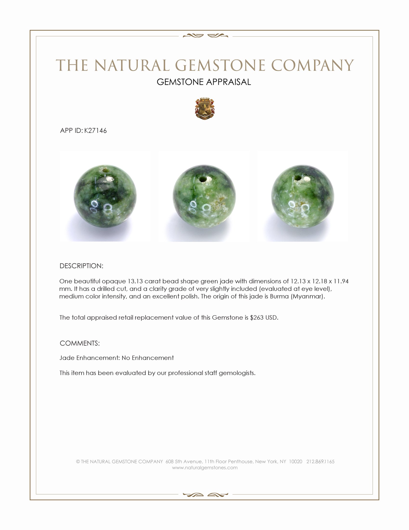 13.13 Ct. Green Jade from Burma (Myanmar)