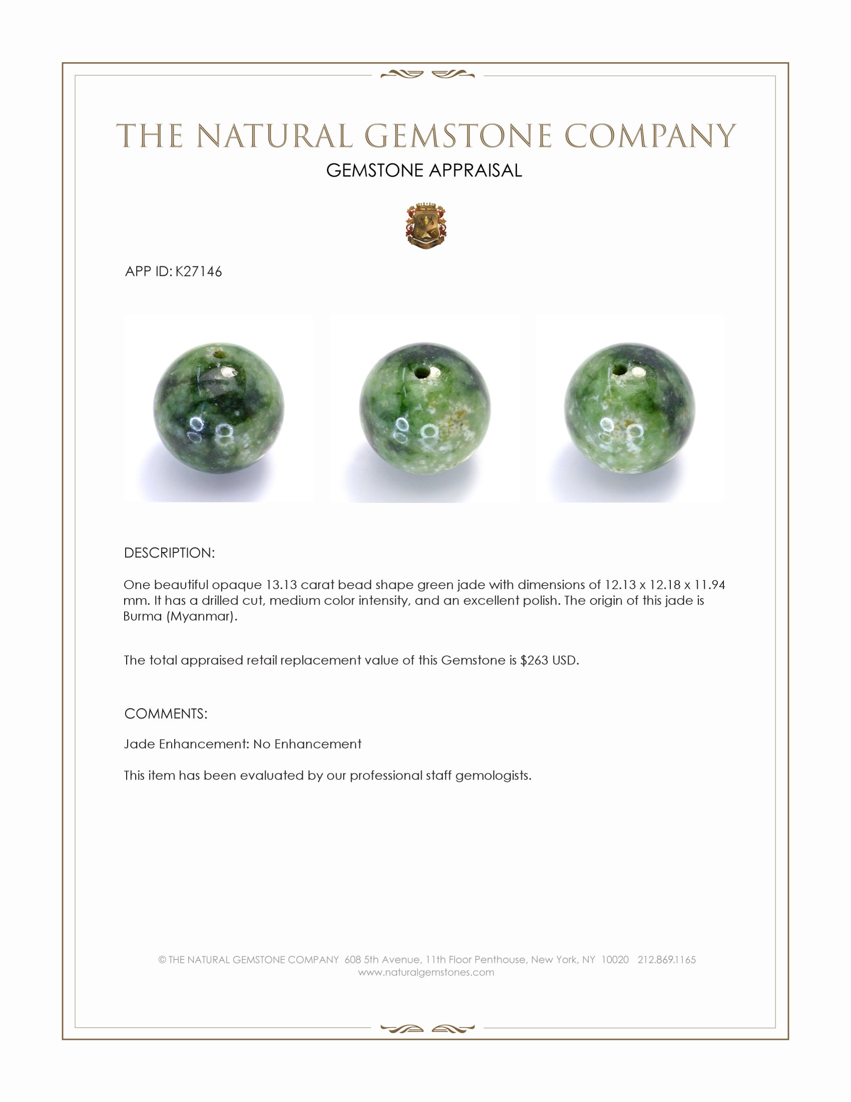 13.13 Ct. Green Jade from Burma (Myanmar)