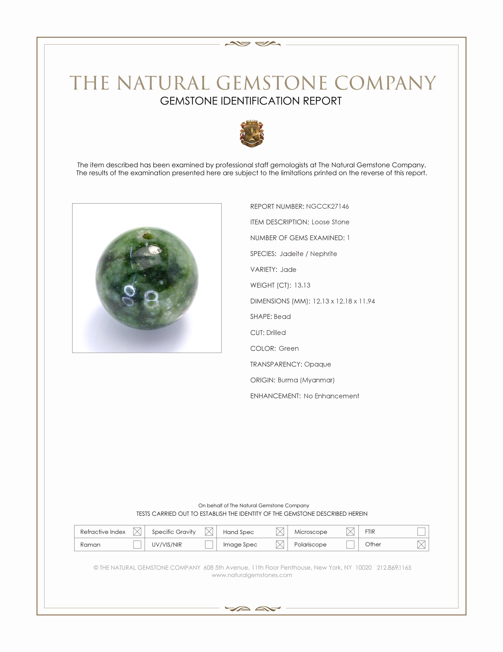 13.13 Ct. Green Jade from Burma (Myanmar)