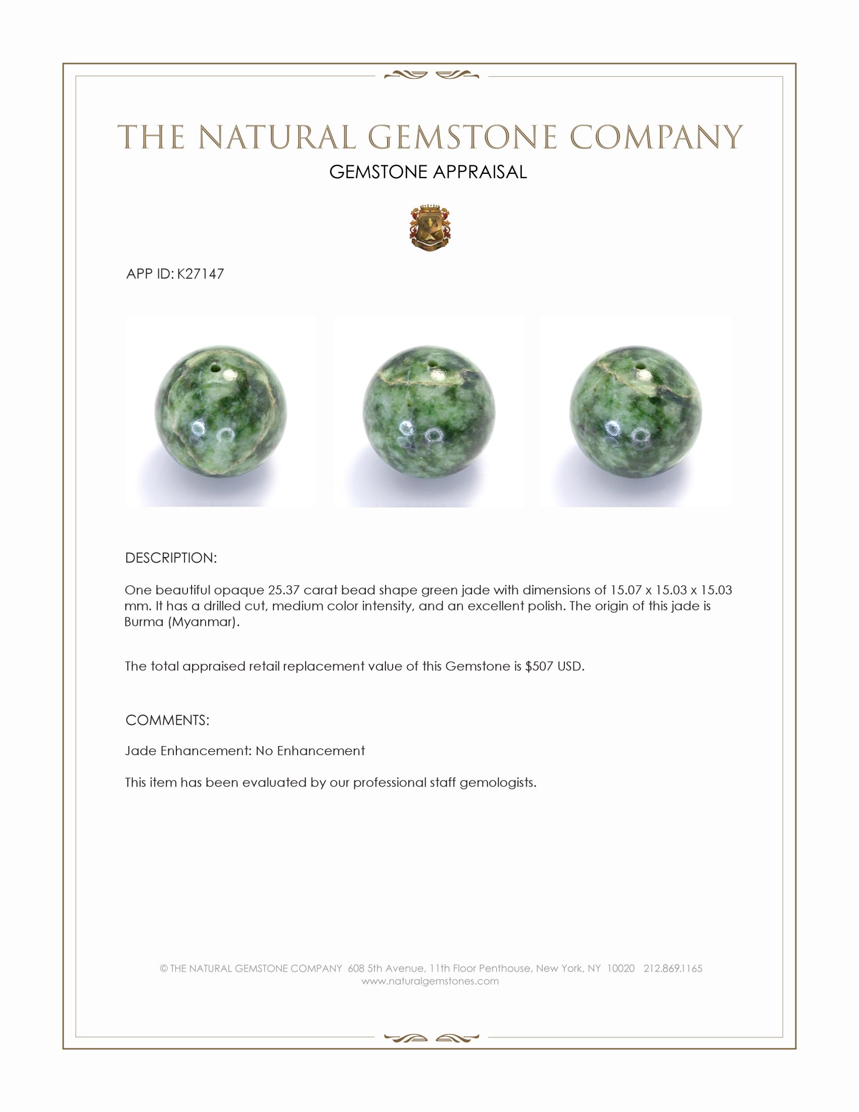 25.37 Ct. Green Jade from Burma (Myanmar)