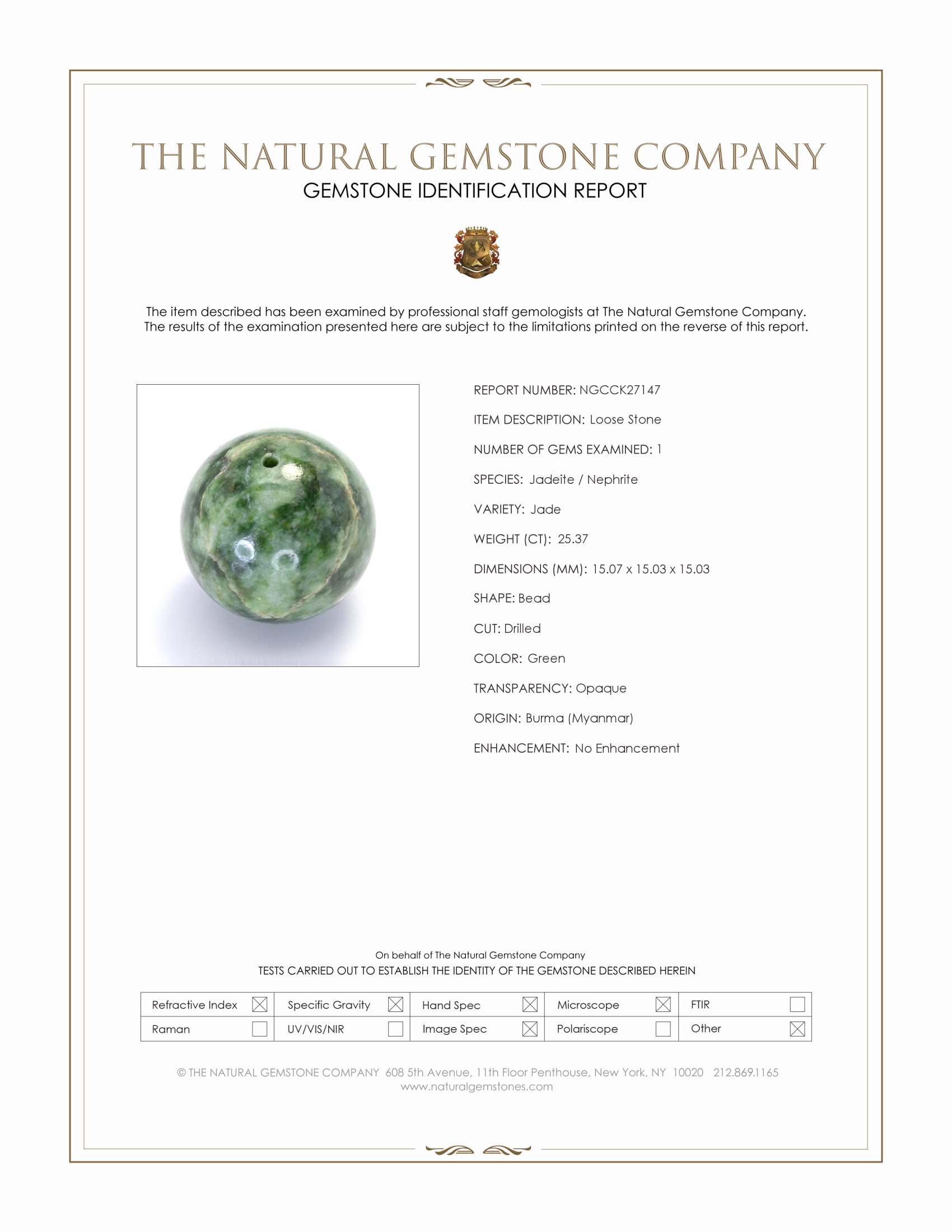 25.37 Ct. Green Jade from Burma (Myanmar)