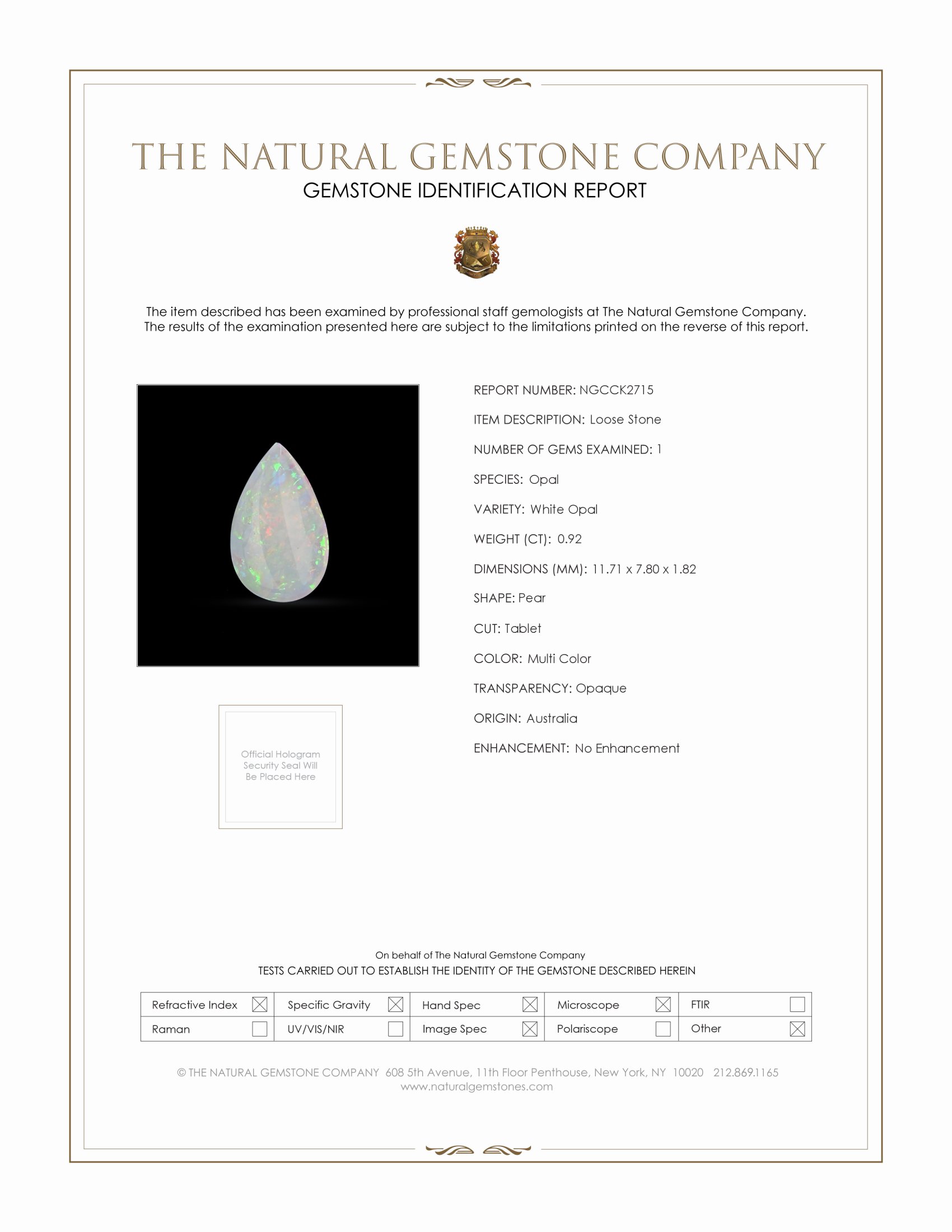 0.92 Ct. White Opal from Australia