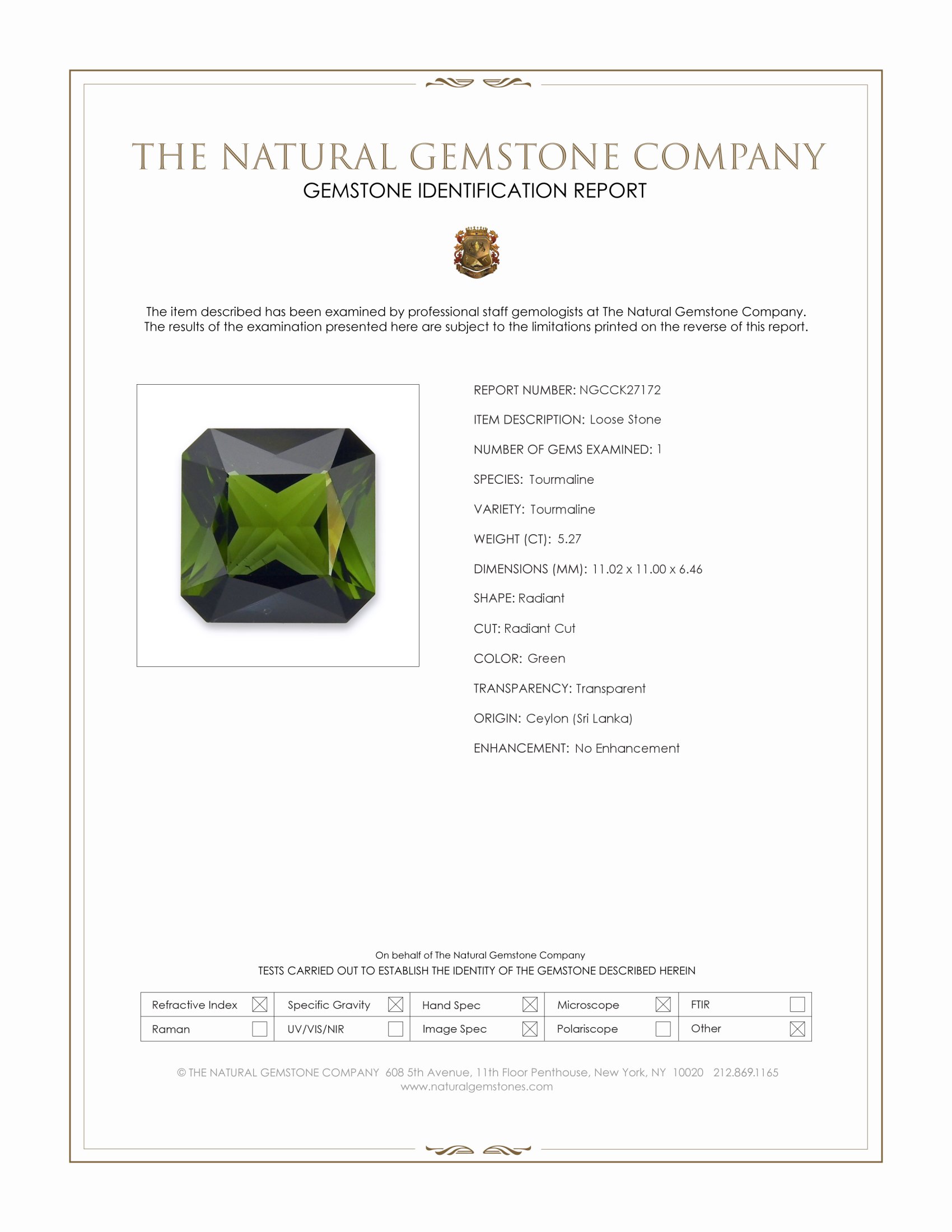 5.27 Ct. Green Tourmaline from Ceylon (Sri Lanka)
