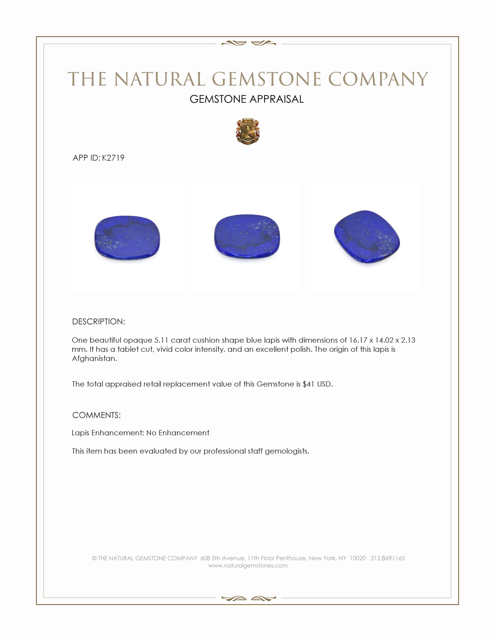 5.11 Ct. Lapis from Afghanistan