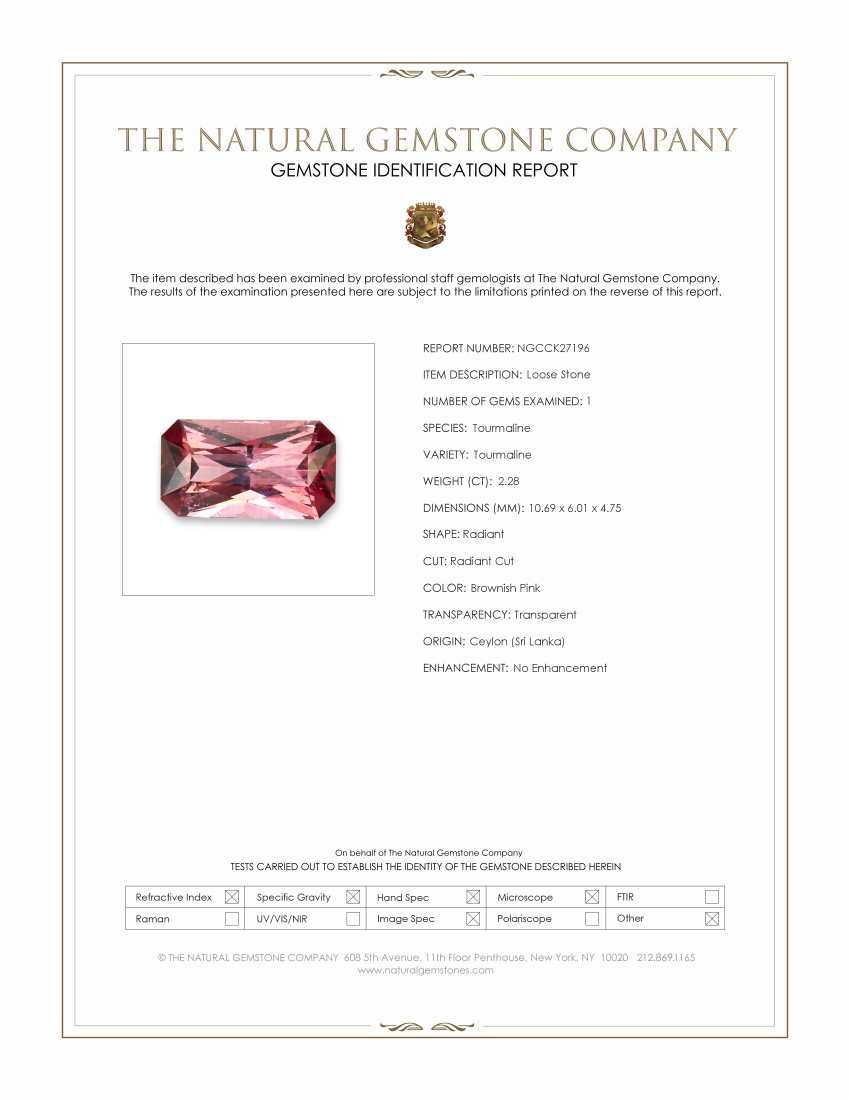 2.28 Ct. Brownish Pink Tourmaline from Ceylon (Sri Lanka)
