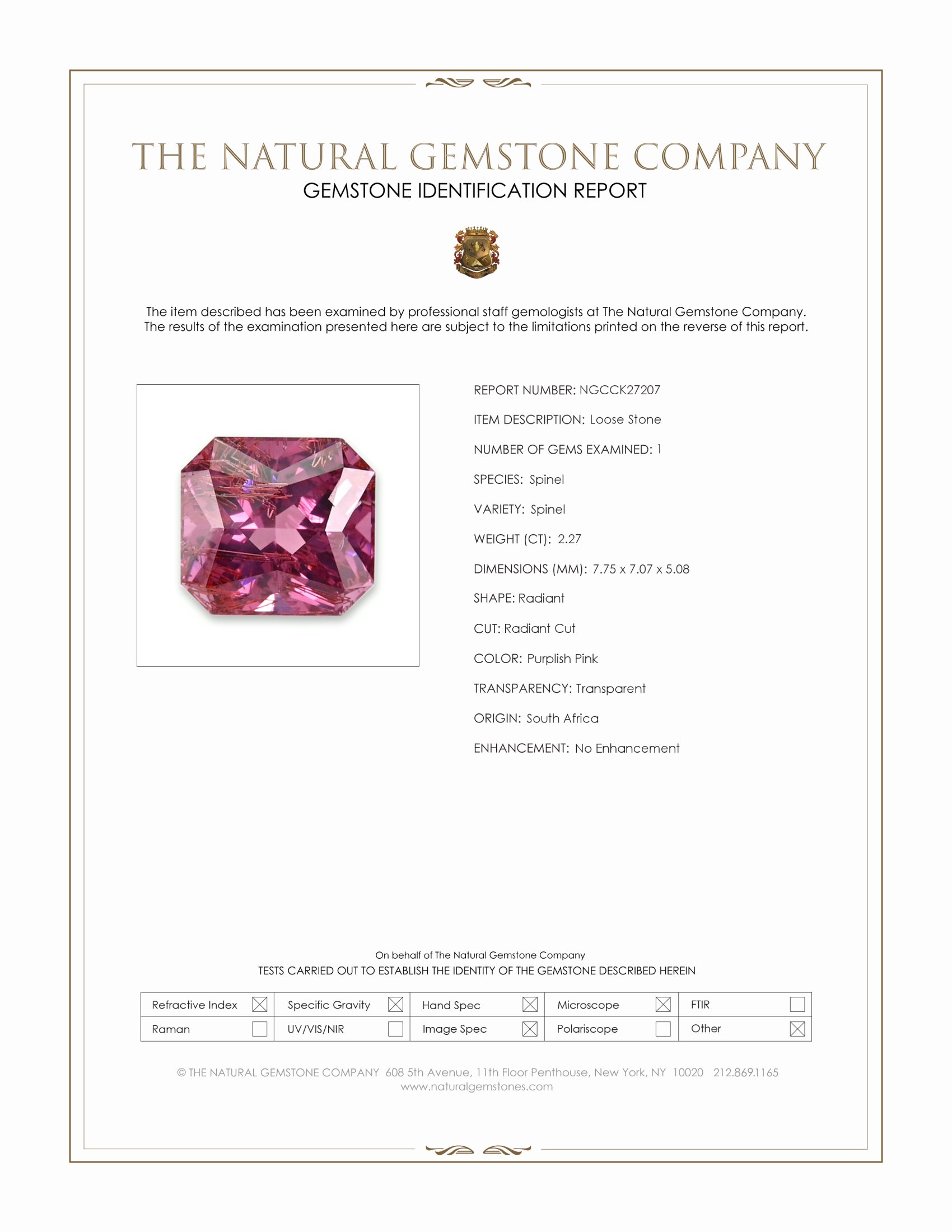2.27 Ct. Purplish Pink Spinel from South Africa