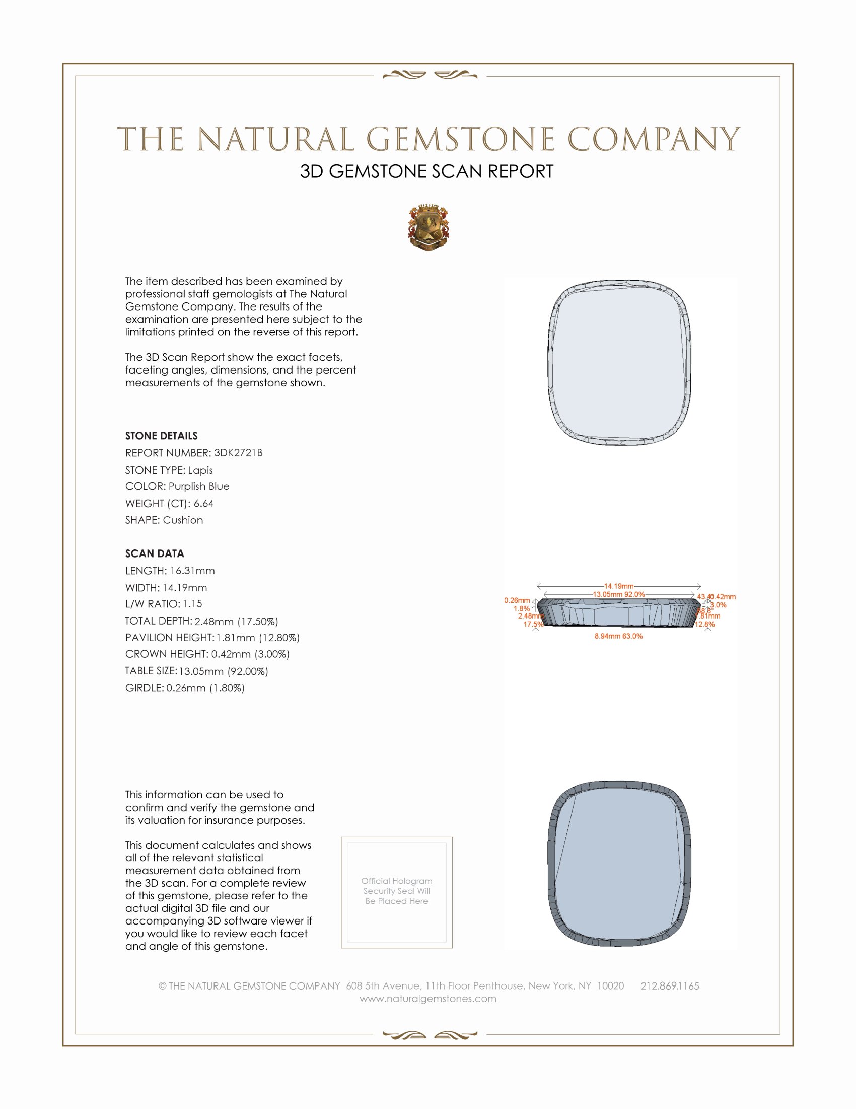 6.64 Ct. Lapis from Afghanistan