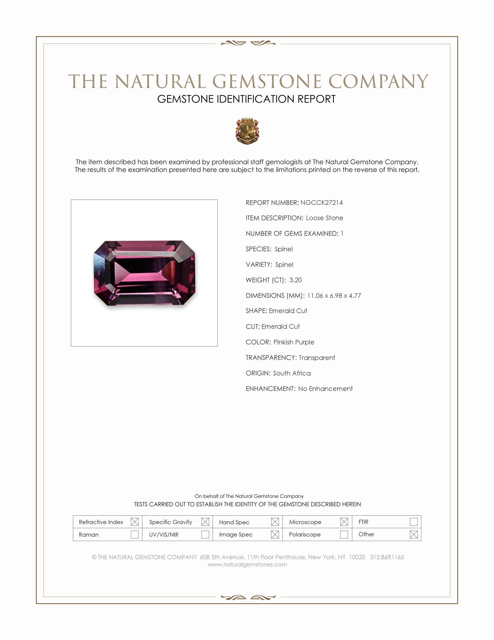 3.20 Ct. Pinkish Purple Spinel from South Africa