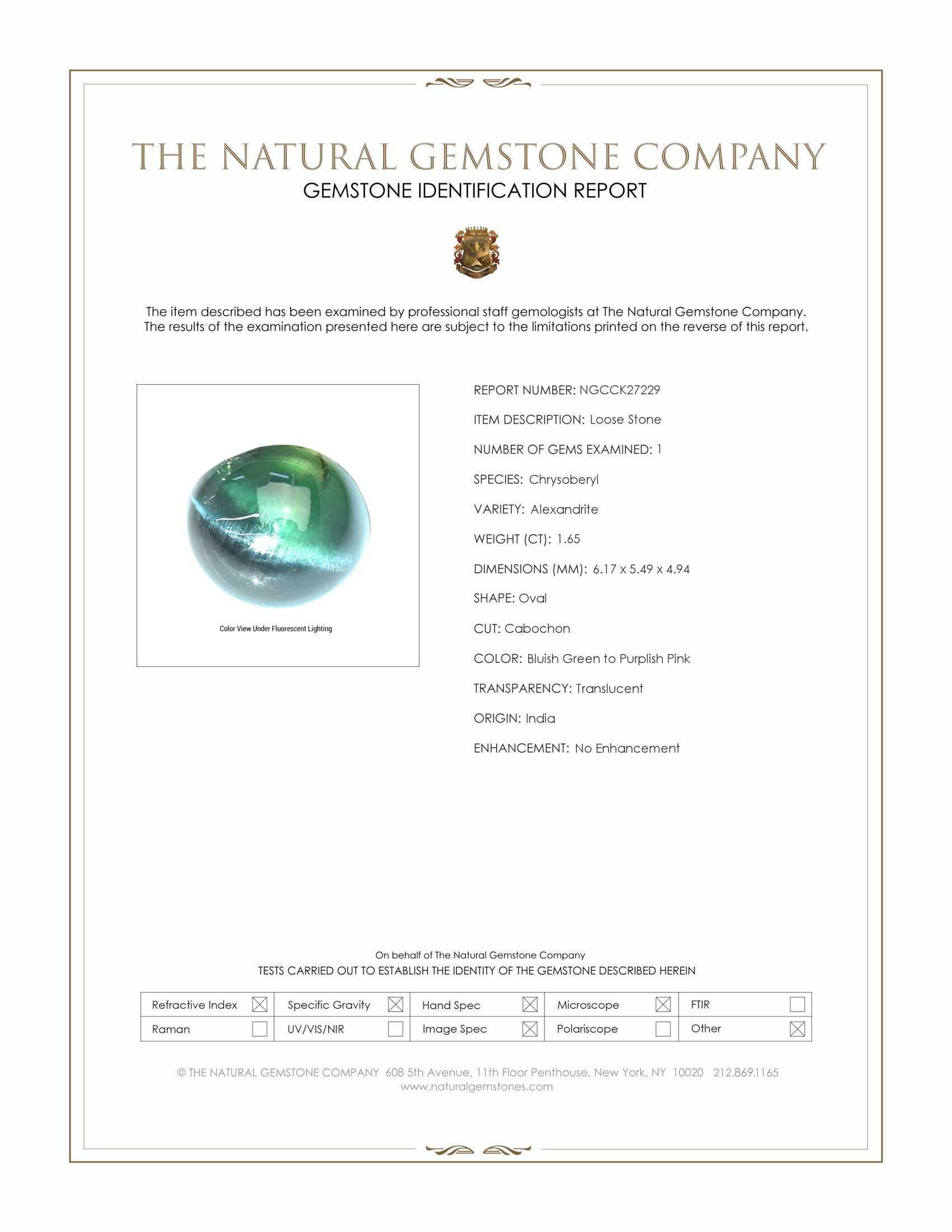 1.65 Ct. Cabochon Alexandrite from India