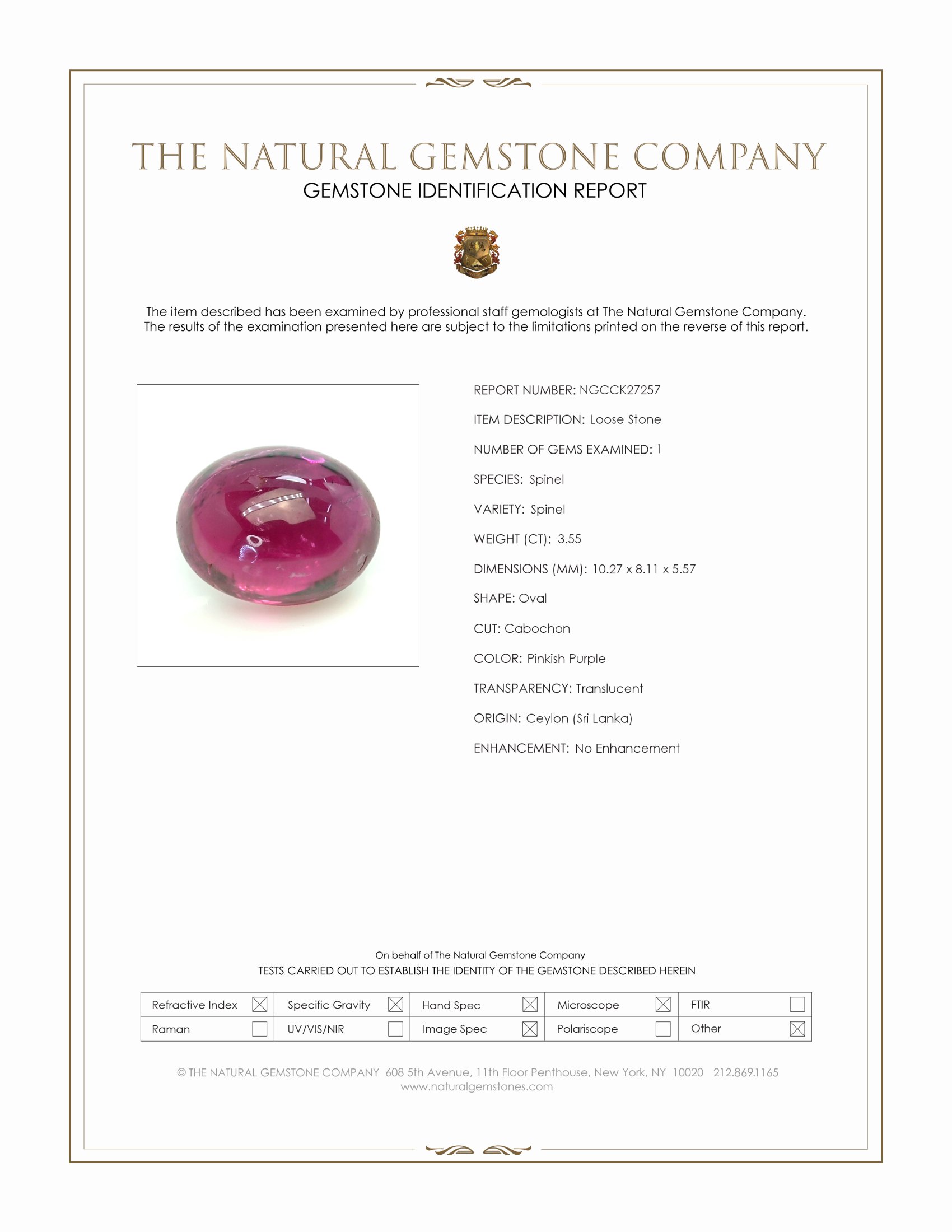 3.55 Ct. Pinkish Purple Cabochon Spinel from Ceylon (Sri Lanka)