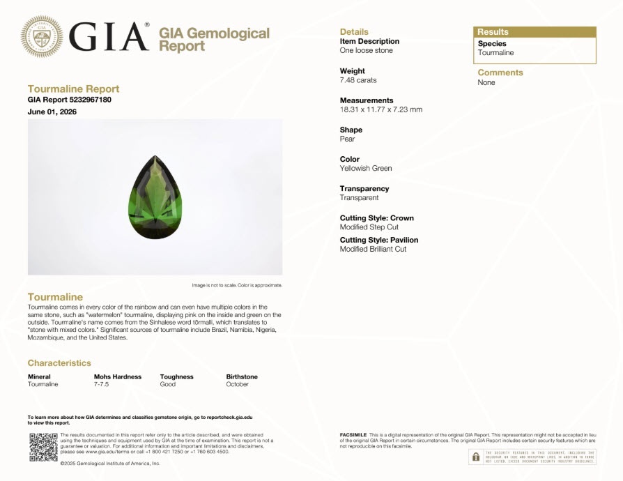 7.48 Ct. Green Tourmaline from Africa
