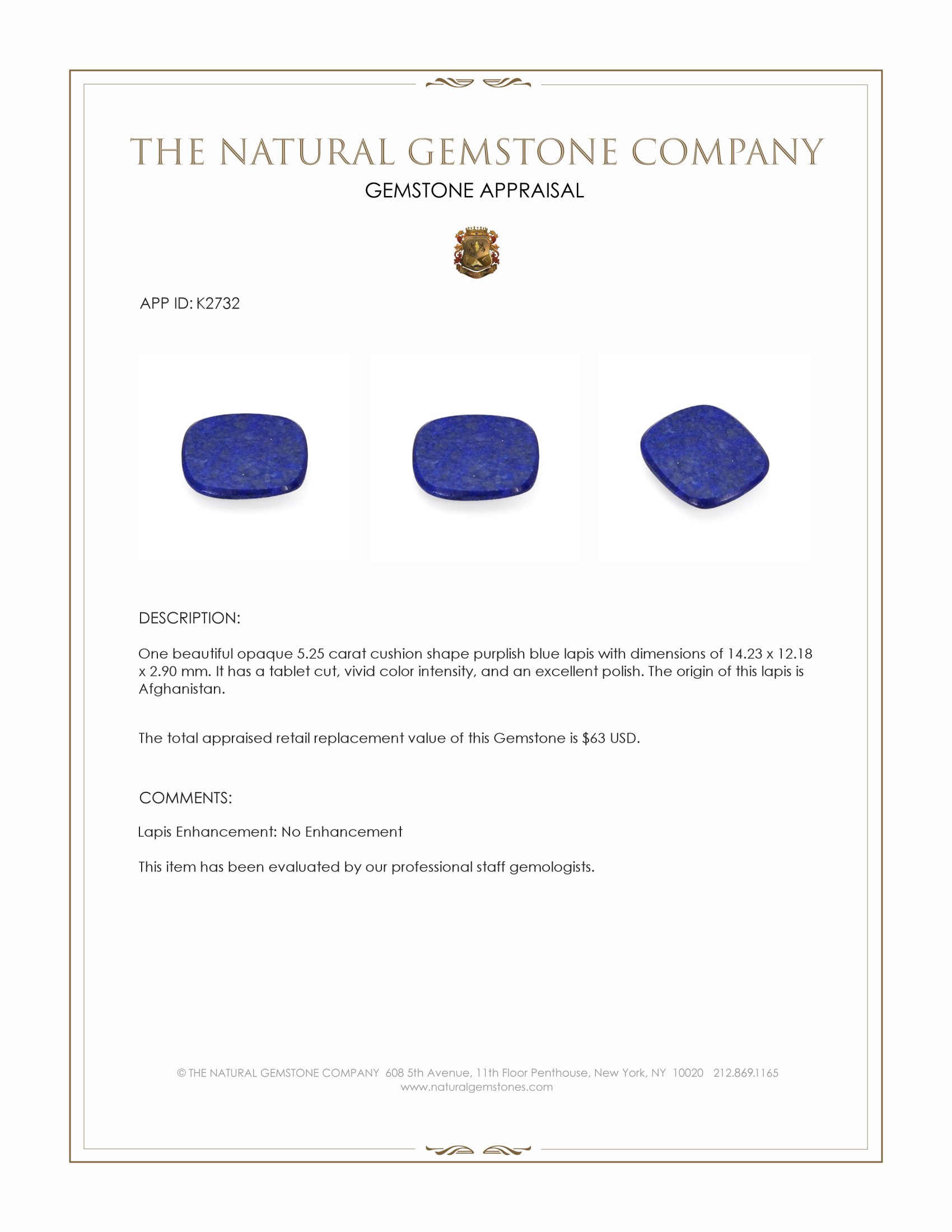 5.25 Ct. Lapis from Afghanistan