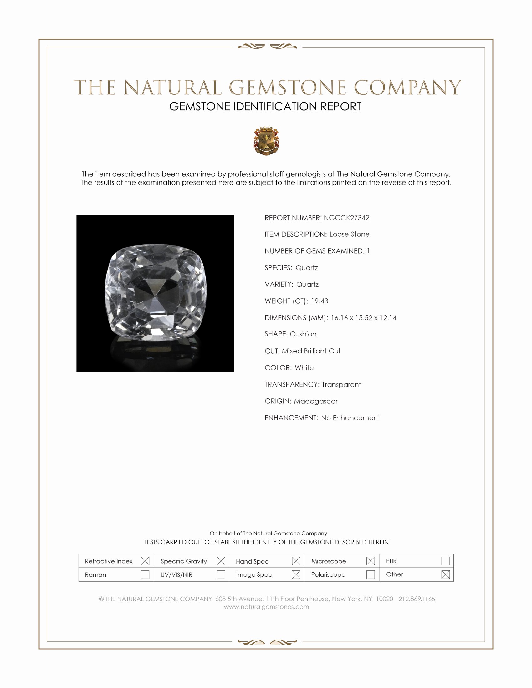 19.43 Ct. White Quartz from Madagascar