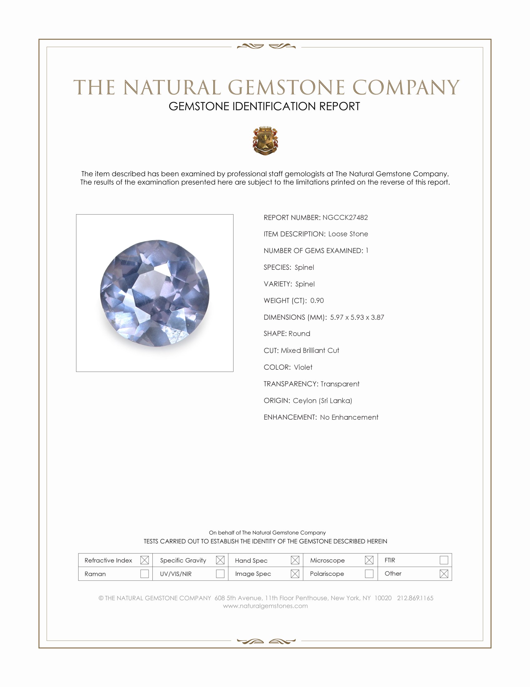 0.90 Ct. Violet Spinel from Ceylon (Sri Lanka)