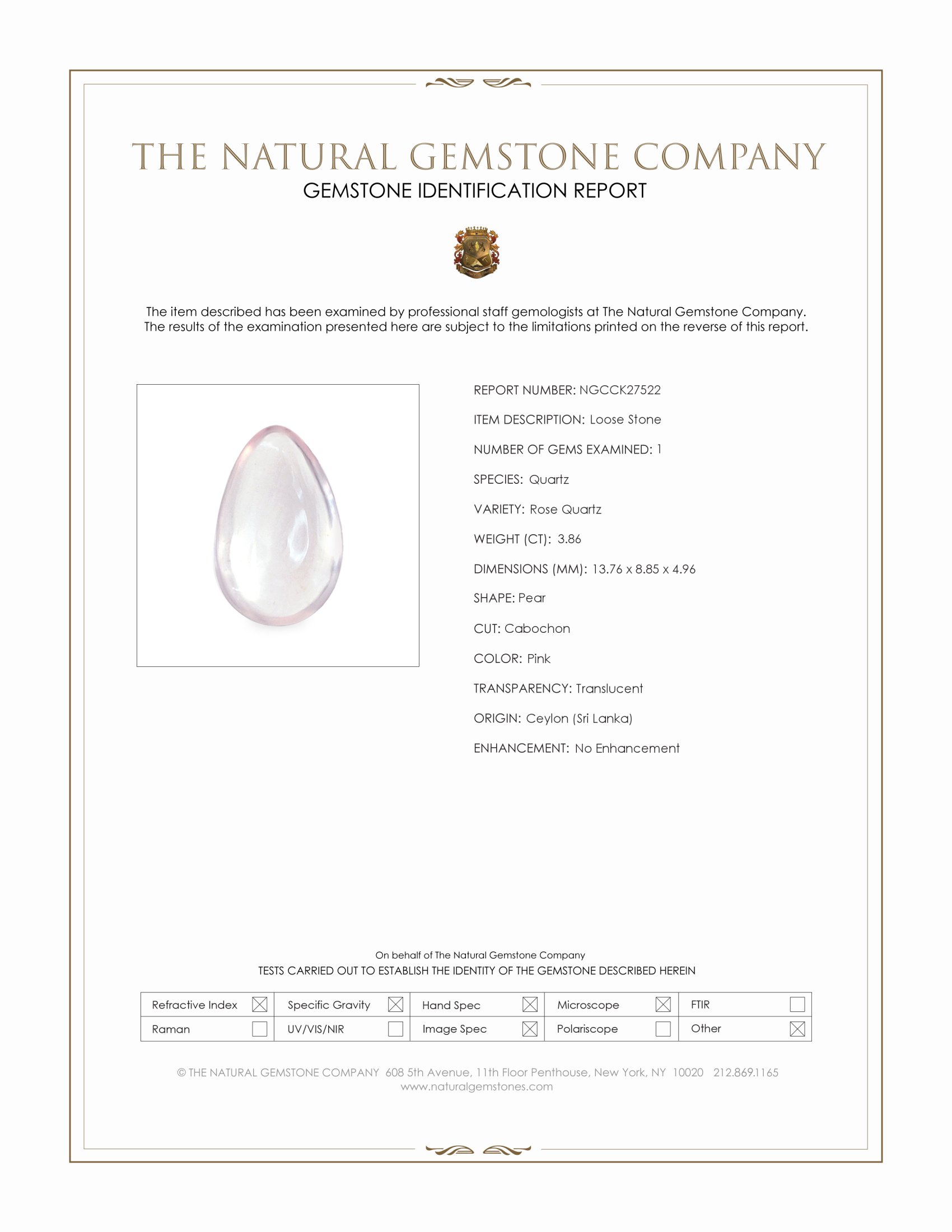 3.86 Ct. Pink Cabochon Rose Quartz from Ceylon (Sri Lanka)