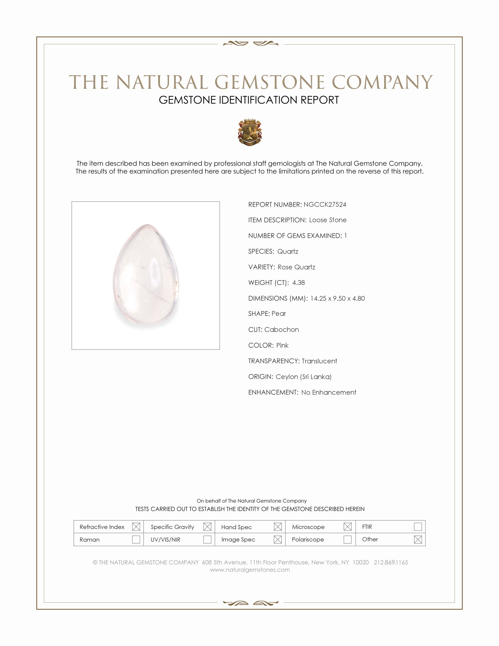 4.38 Ct. Pink Cabochon Rose Quartz from Ceylon (Sri Lanka)