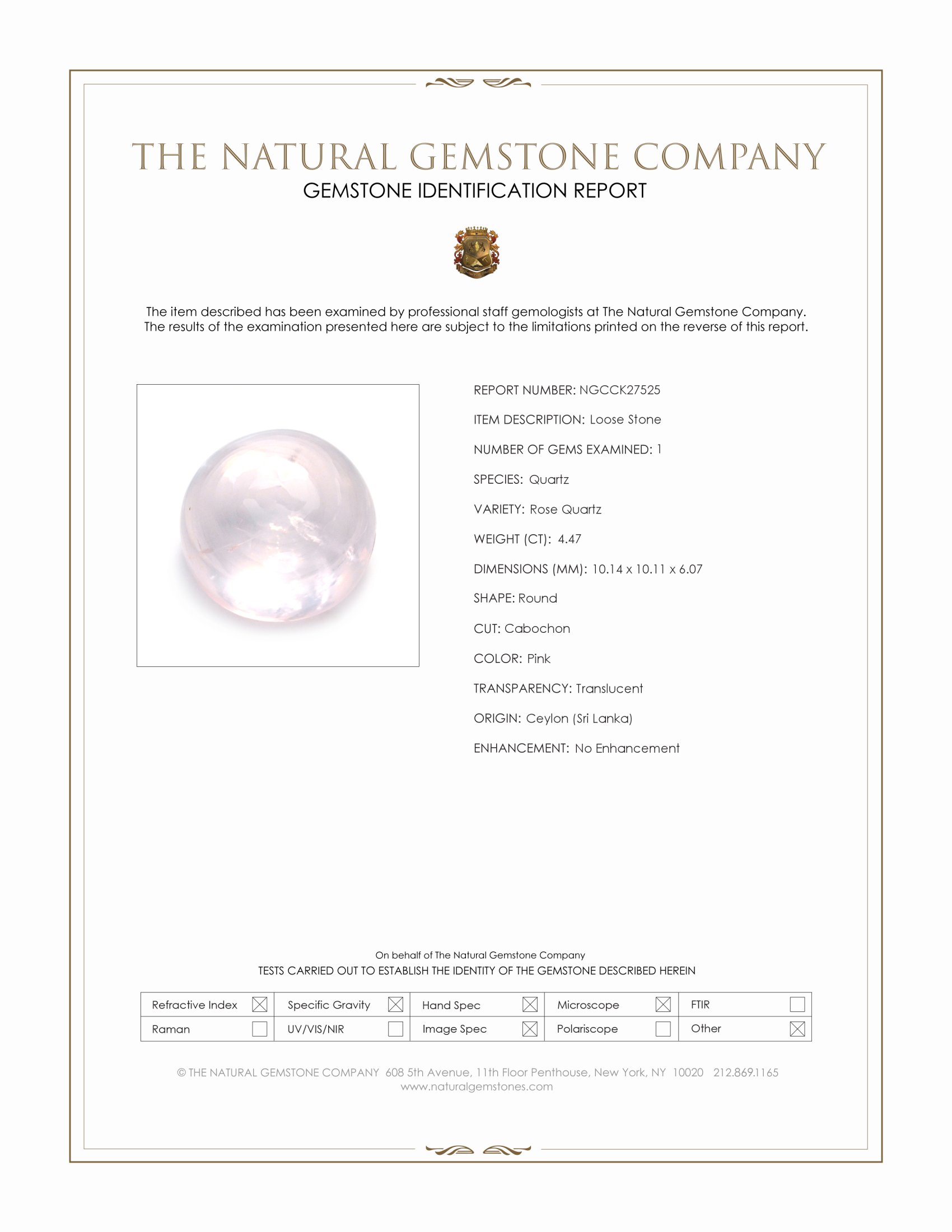 4.47 Ct. Pink Cabochon Rose Quartz from Ceylon (Sri Lanka)