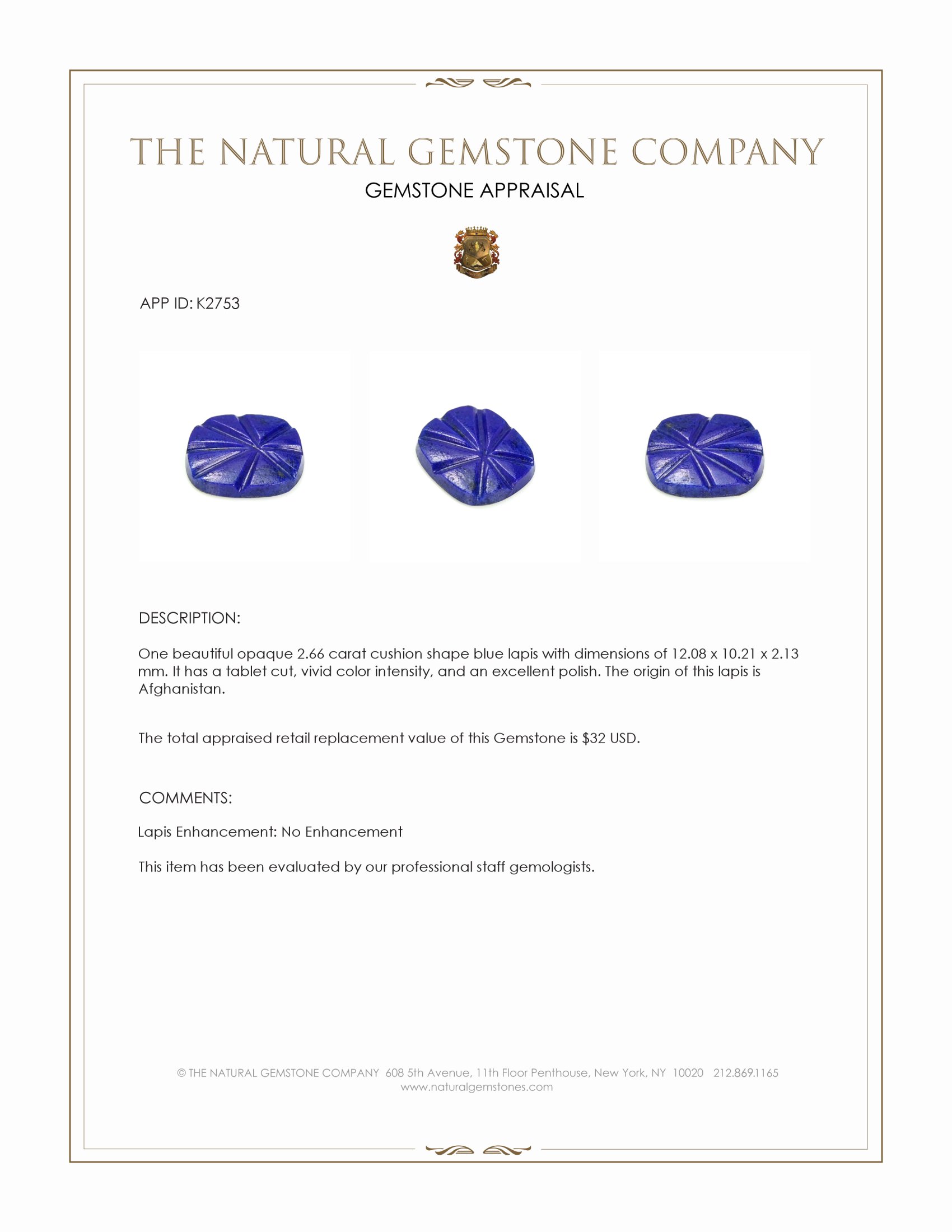 2.66 Ct. Lapis from Afghanistan