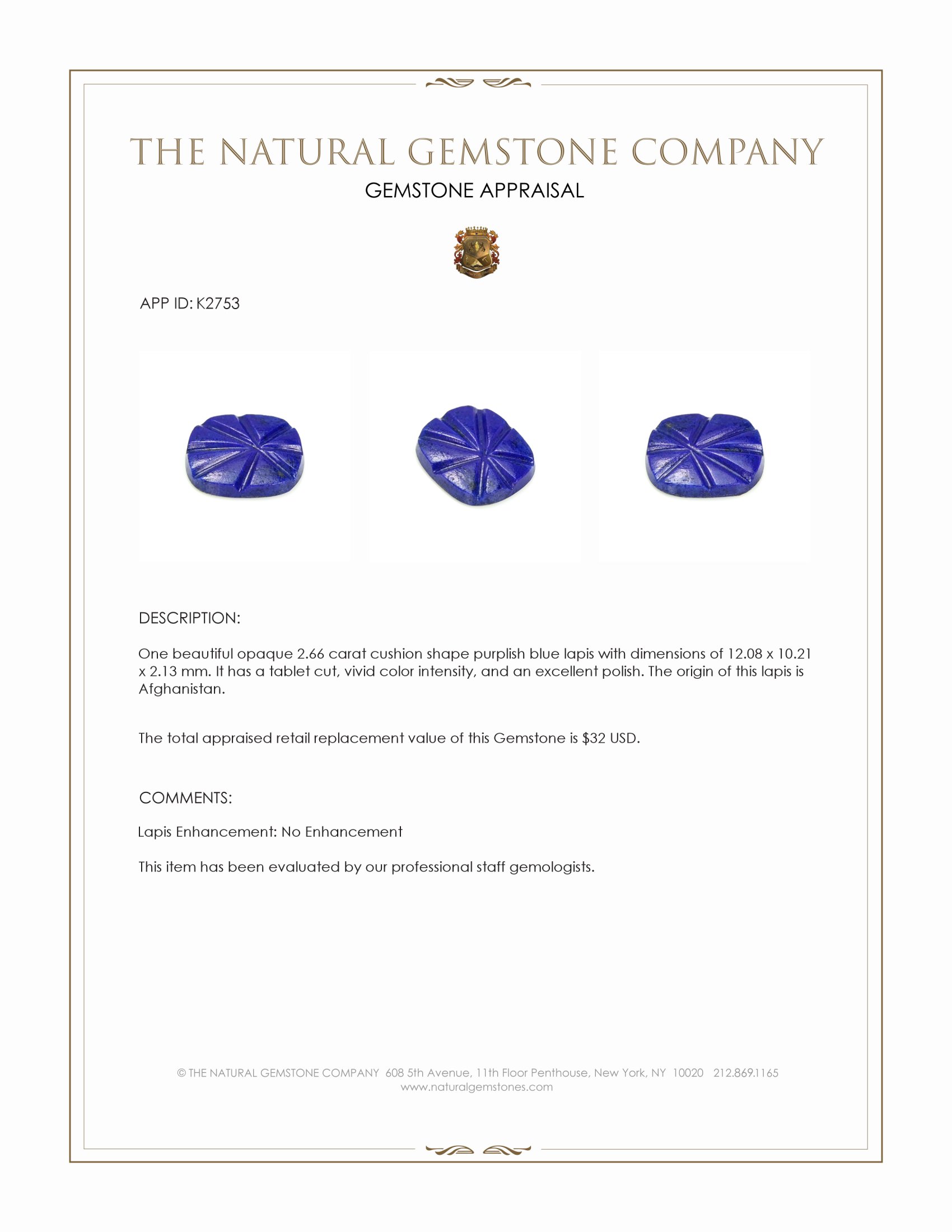 2.66 Ct. Lapis from Afghanistan