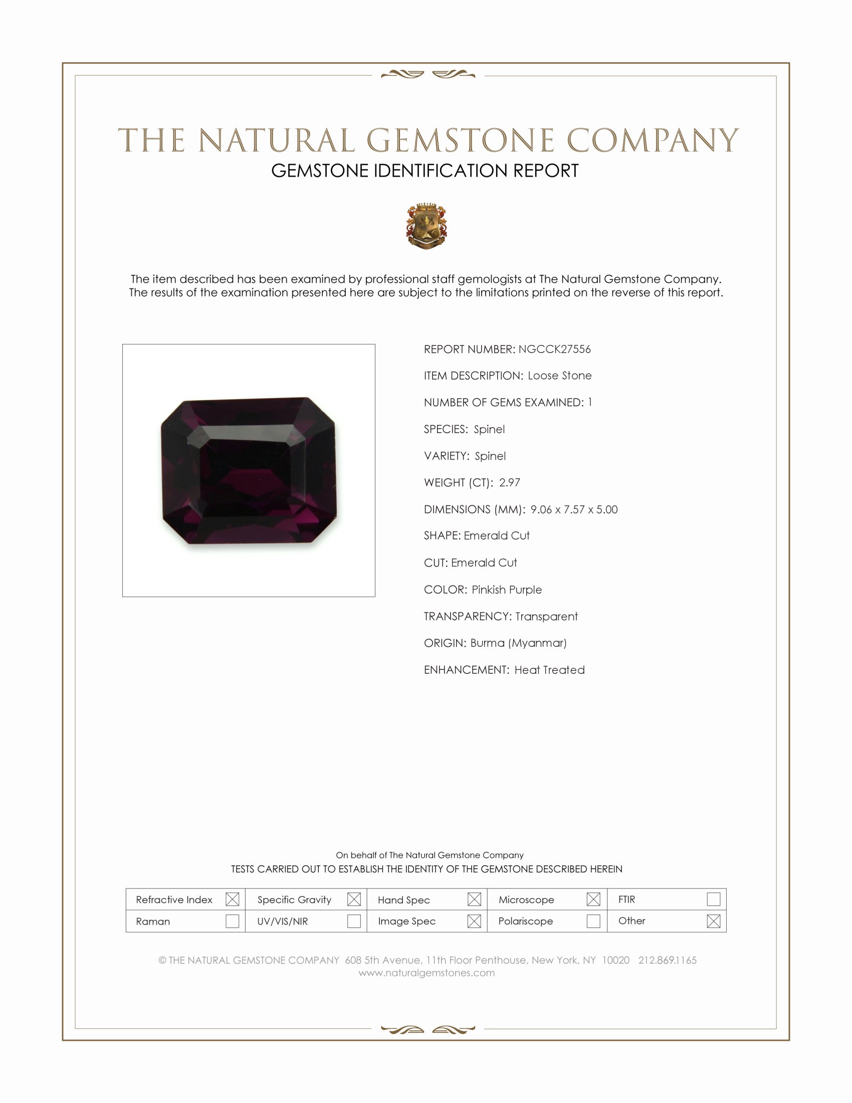 2.97 Ct. Pinkish Purple Spinel from Burma (Myanmar)