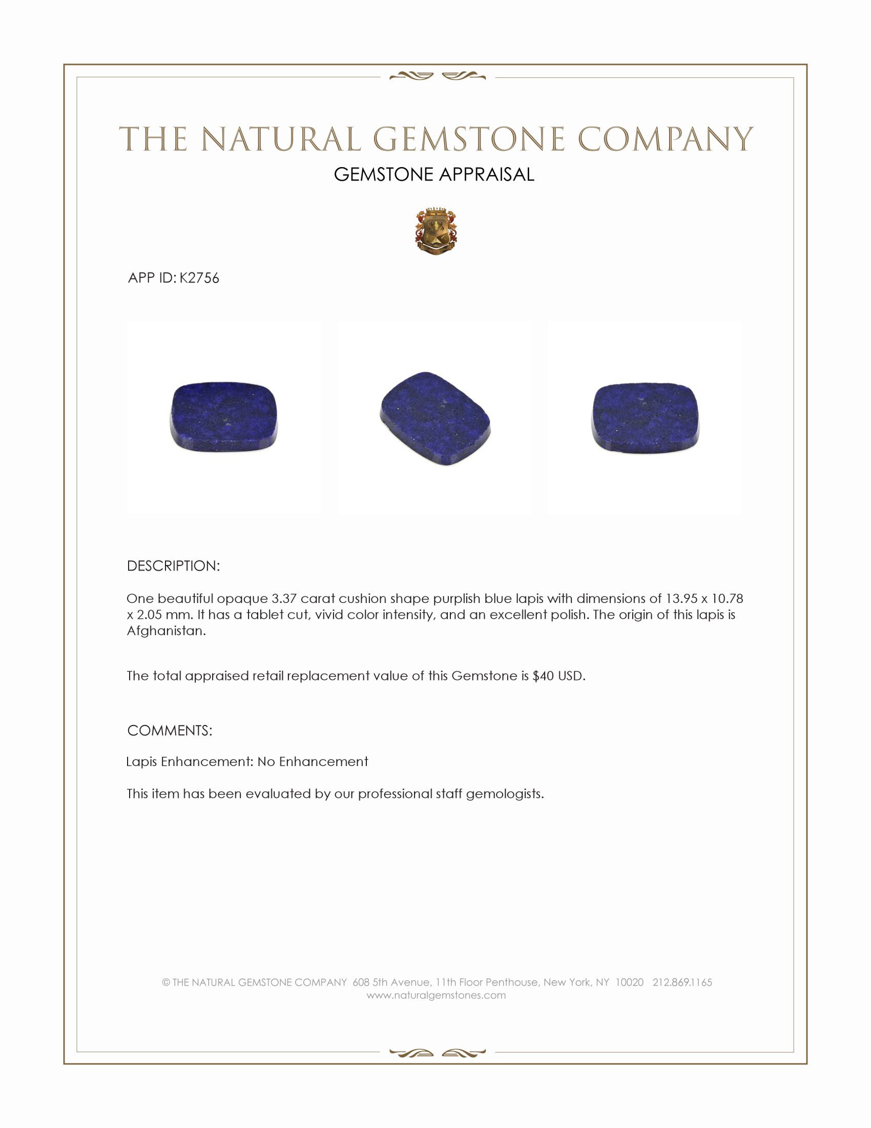 3.37 Ct. Lapis from Afghanistan