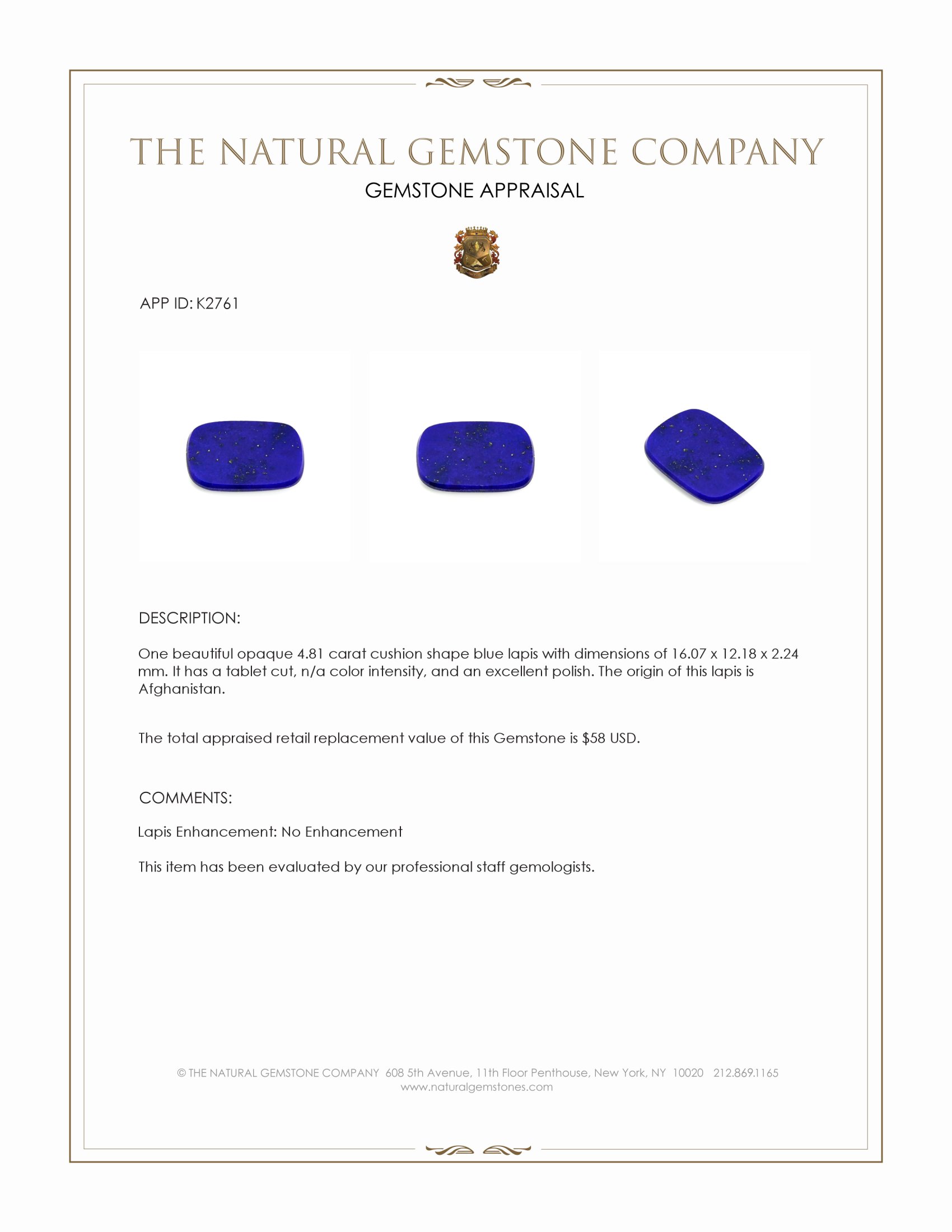 4.81 Ct. Lapis from Afghanistan