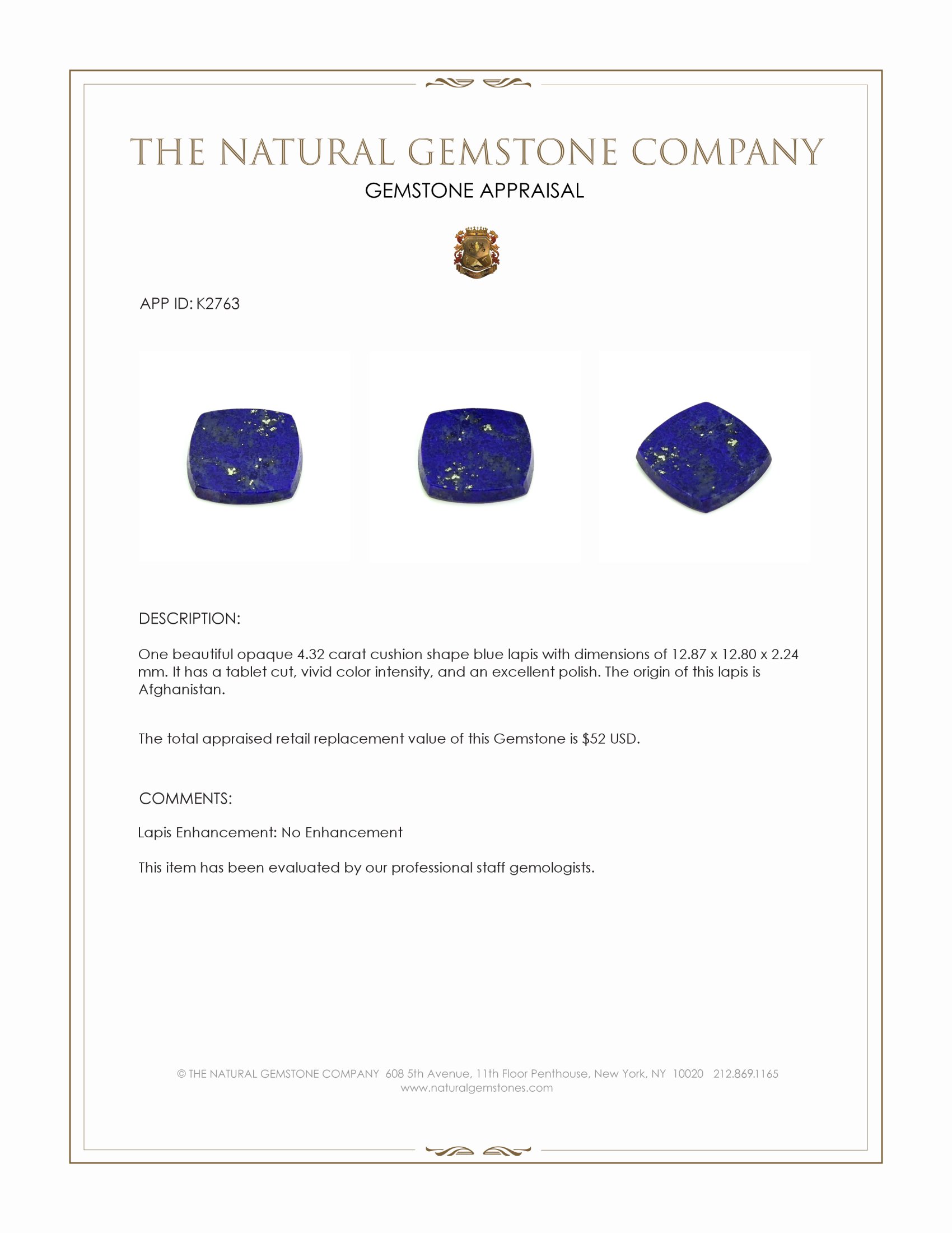 4.32 Ct. Lapis from Afghanistan