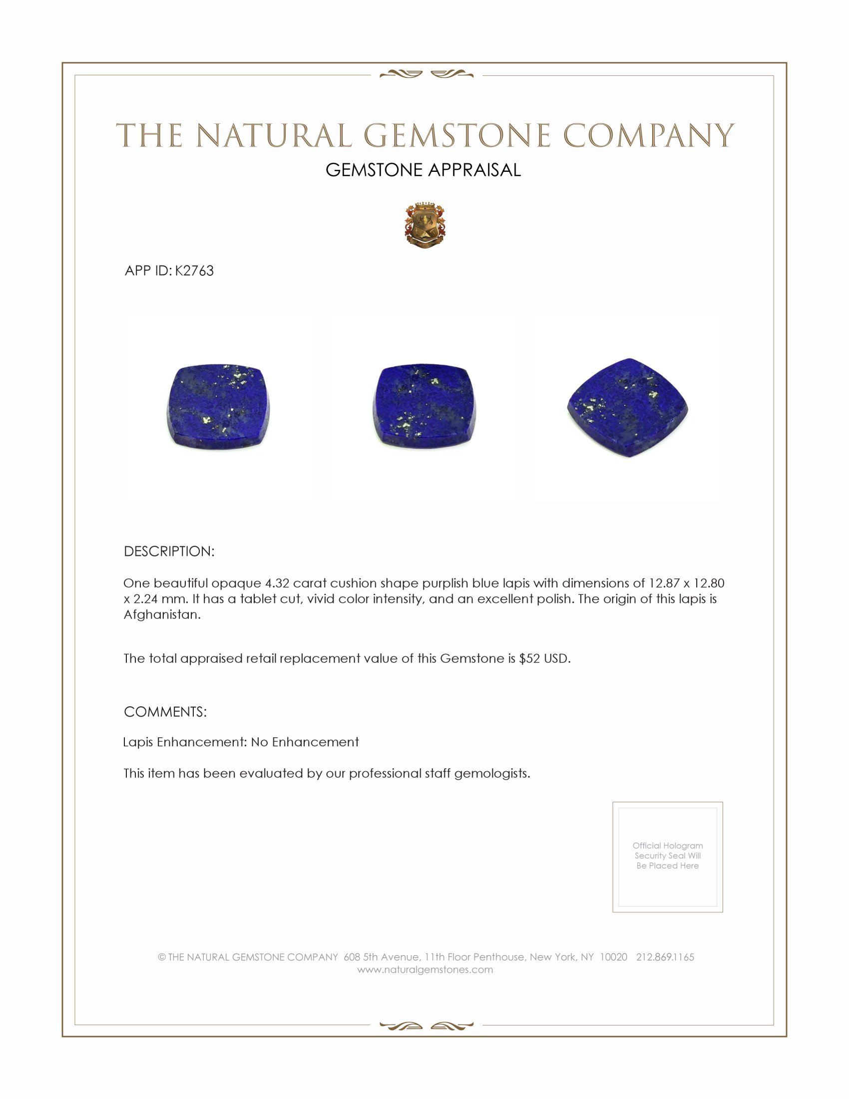 4.32 Ct. Lapis from Afghanistan