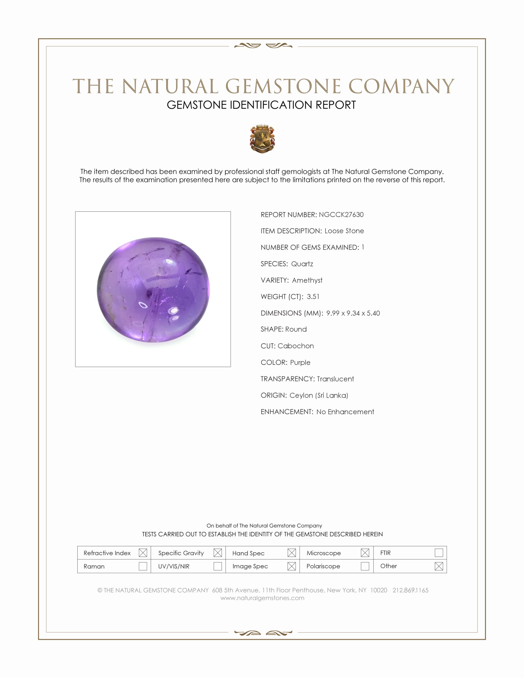3.51 Ct. Purple Cabochon Amethyst from Ceylon (Sri Lanka)