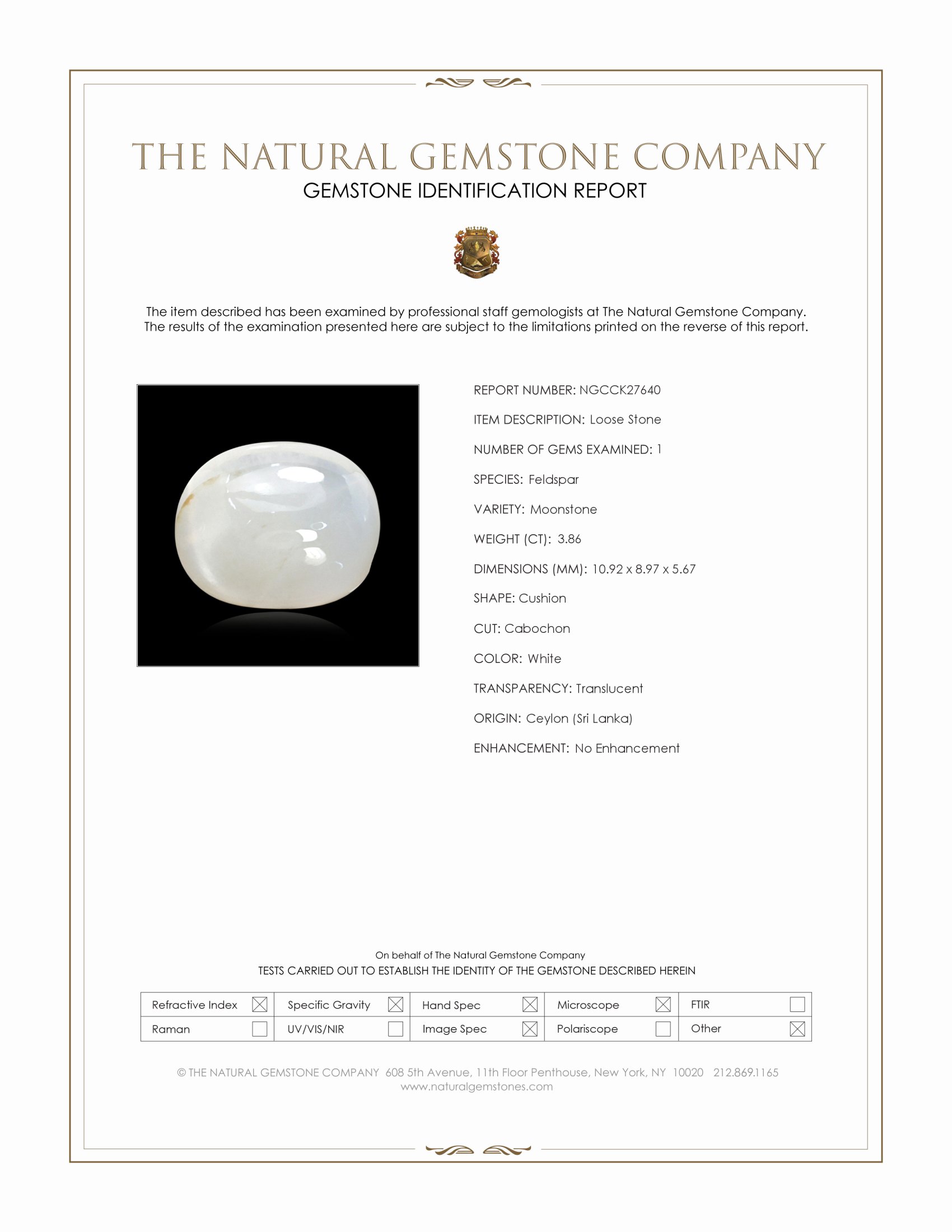 3.86 Ct. White Cabochon Moonstone from Ceylon (Sri Lanka)